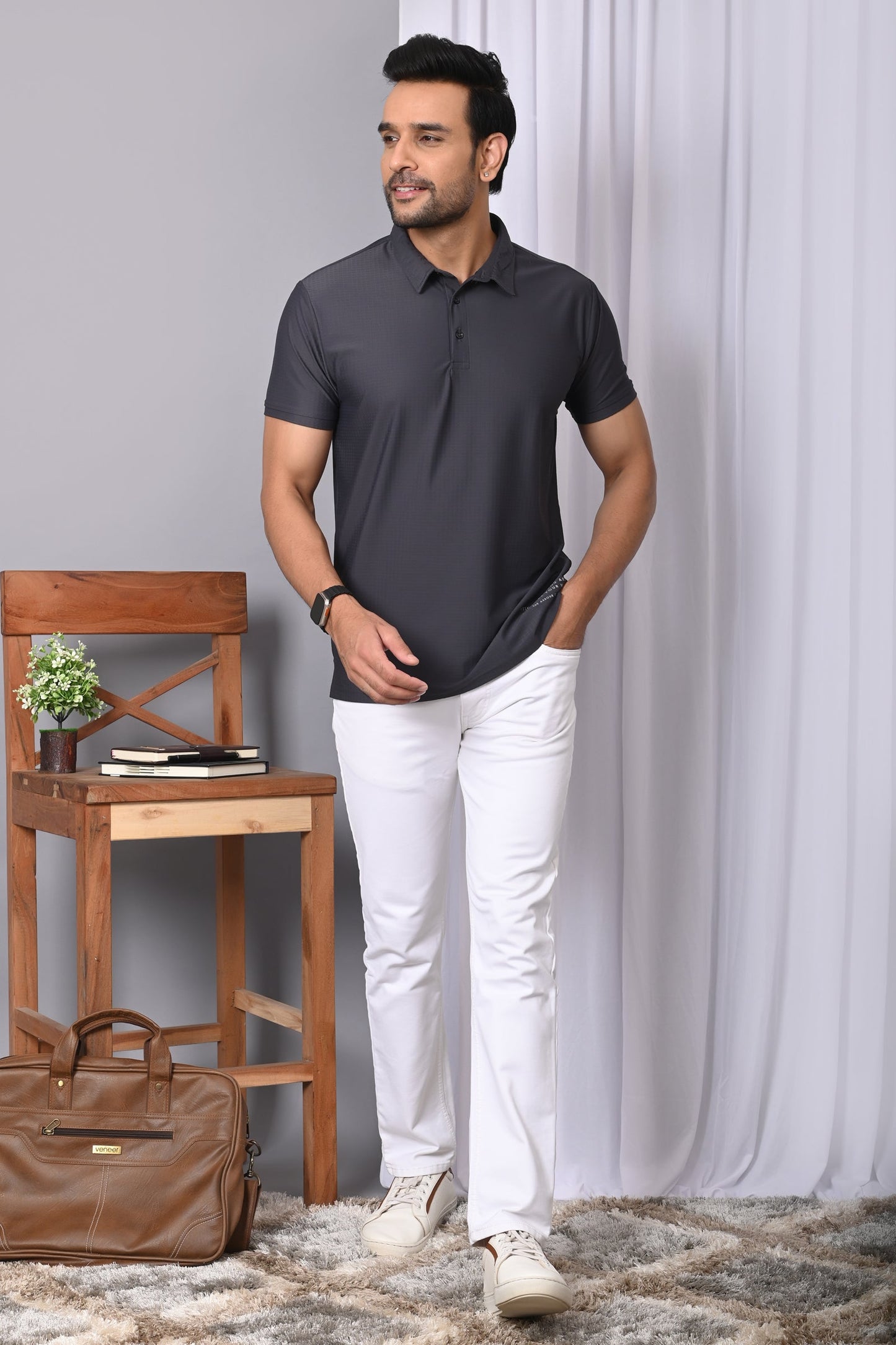 Arbour Men Polo Neck Solid Half Sleeves T-Shirt