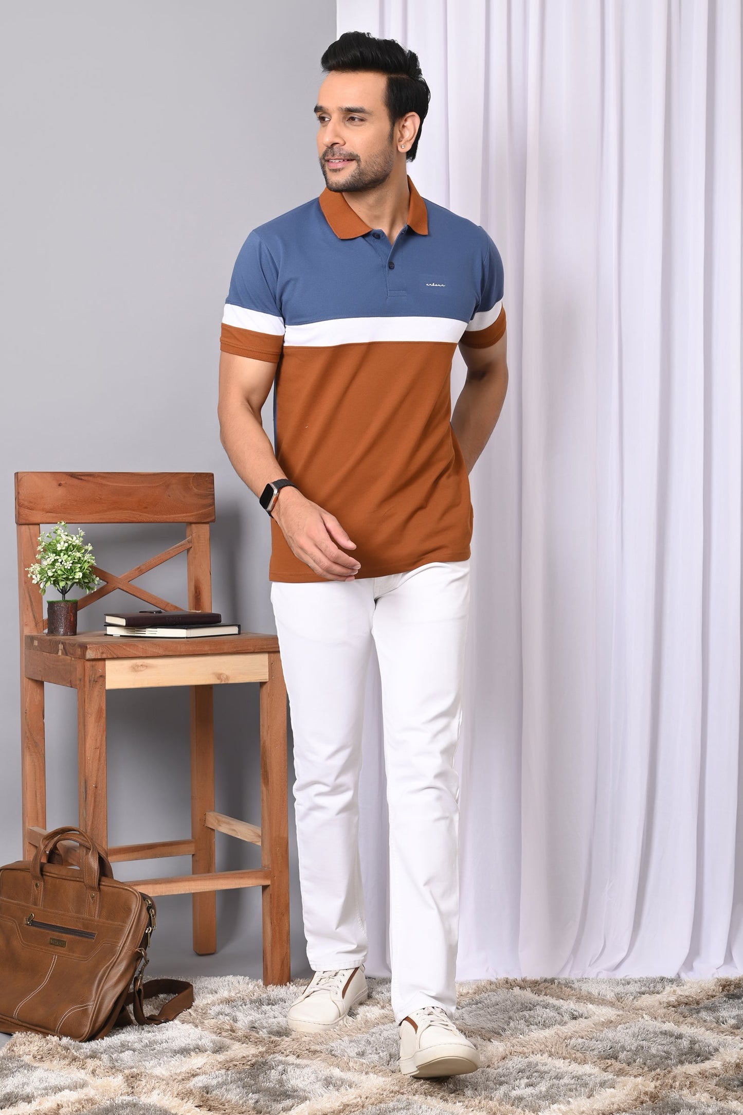 Arbour Men Polo Neck Color Block Half Sleeves T-Shirt