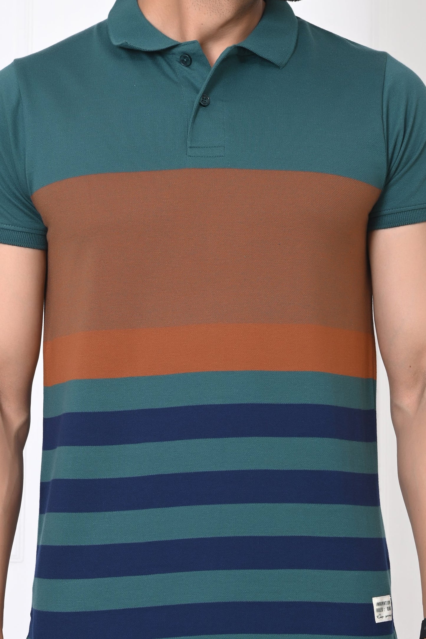 Men Striped Polo Neck Cotton Blend Half Sleeve T-Shirt