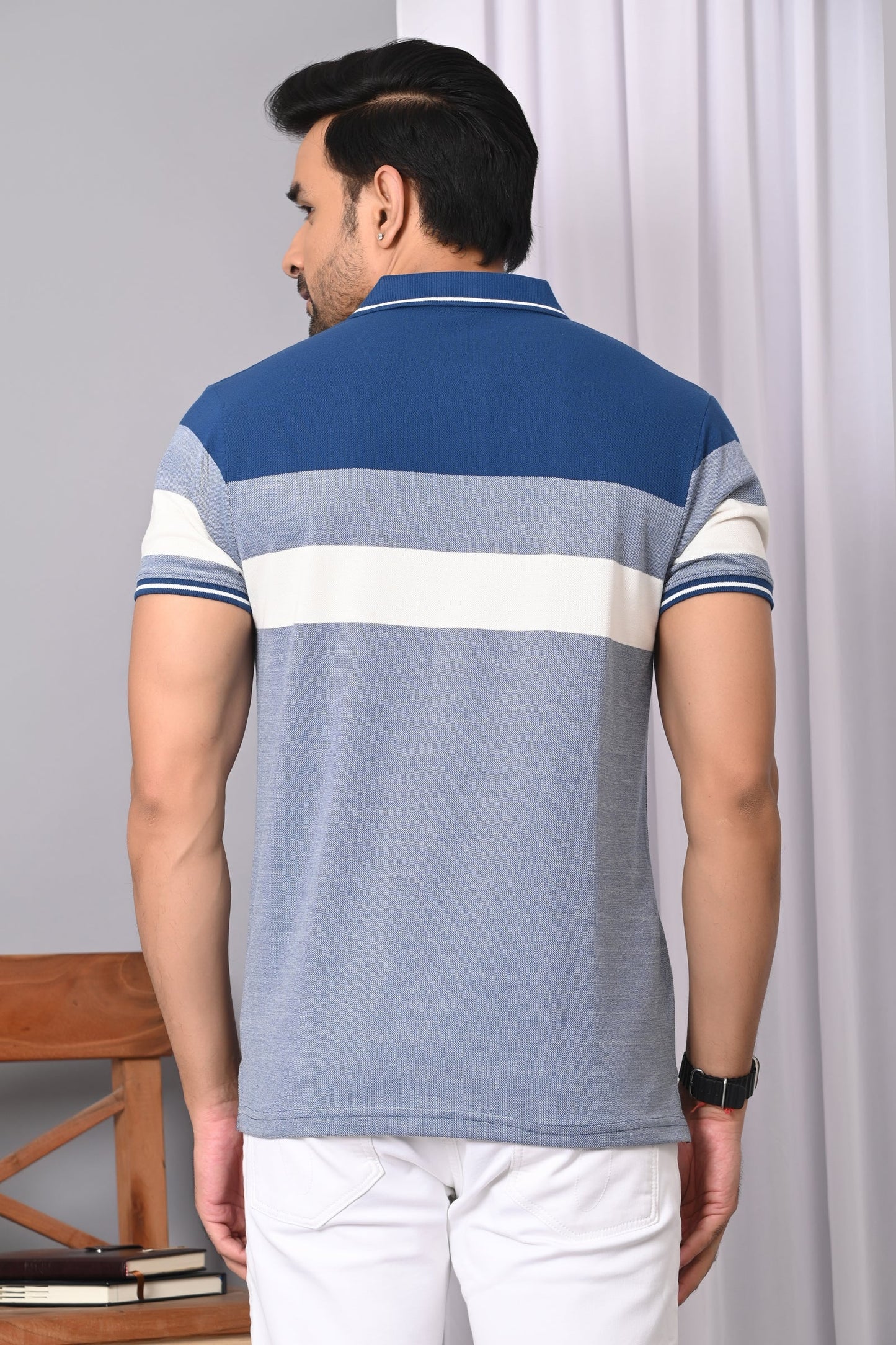 Arbour Men Polo Neck Stripes Casual Half Sleeves T-Shirt