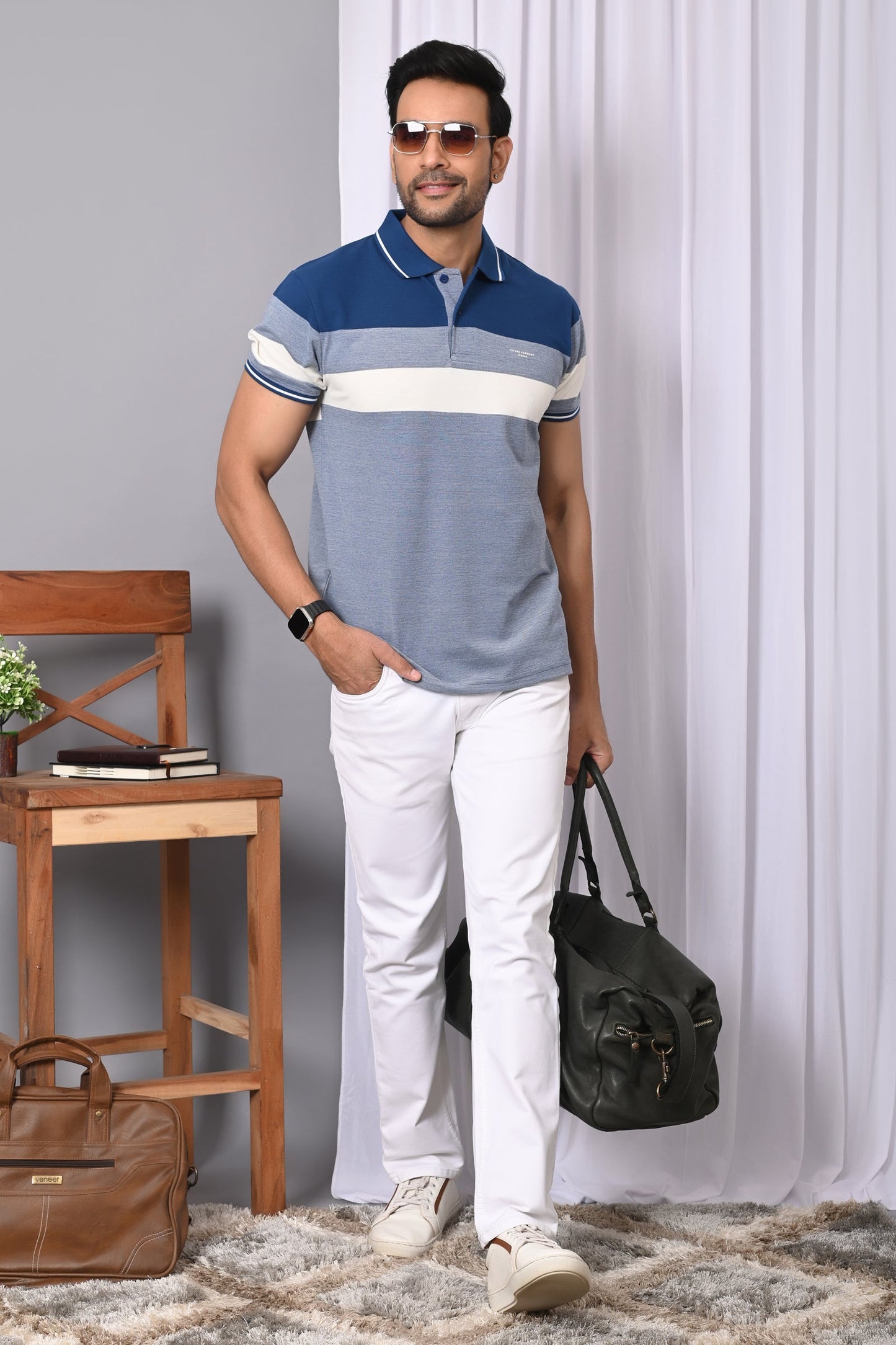 Arbour Men Polo Neck Stripes Casual Half Sleeves T-Shirt