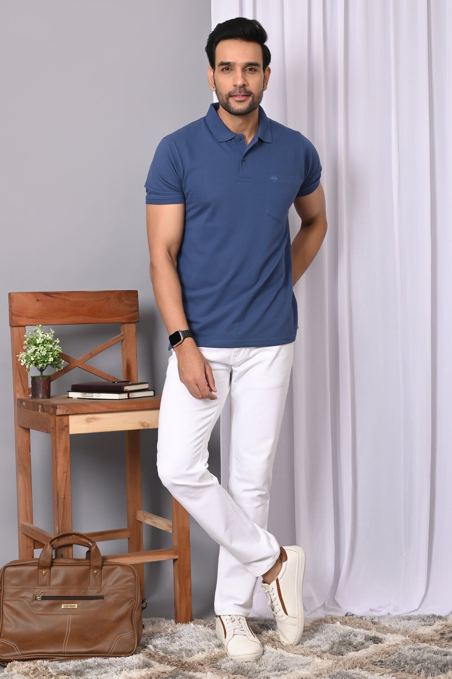 Arbour Men Polo Neck Solid Plain Half Sleeves Pocket T-Shirt