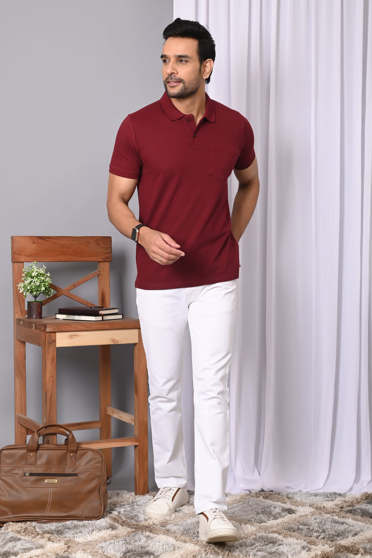 Arbour Men Polo Neck Solid Plain Half Sleeves Pocket T-Shirt