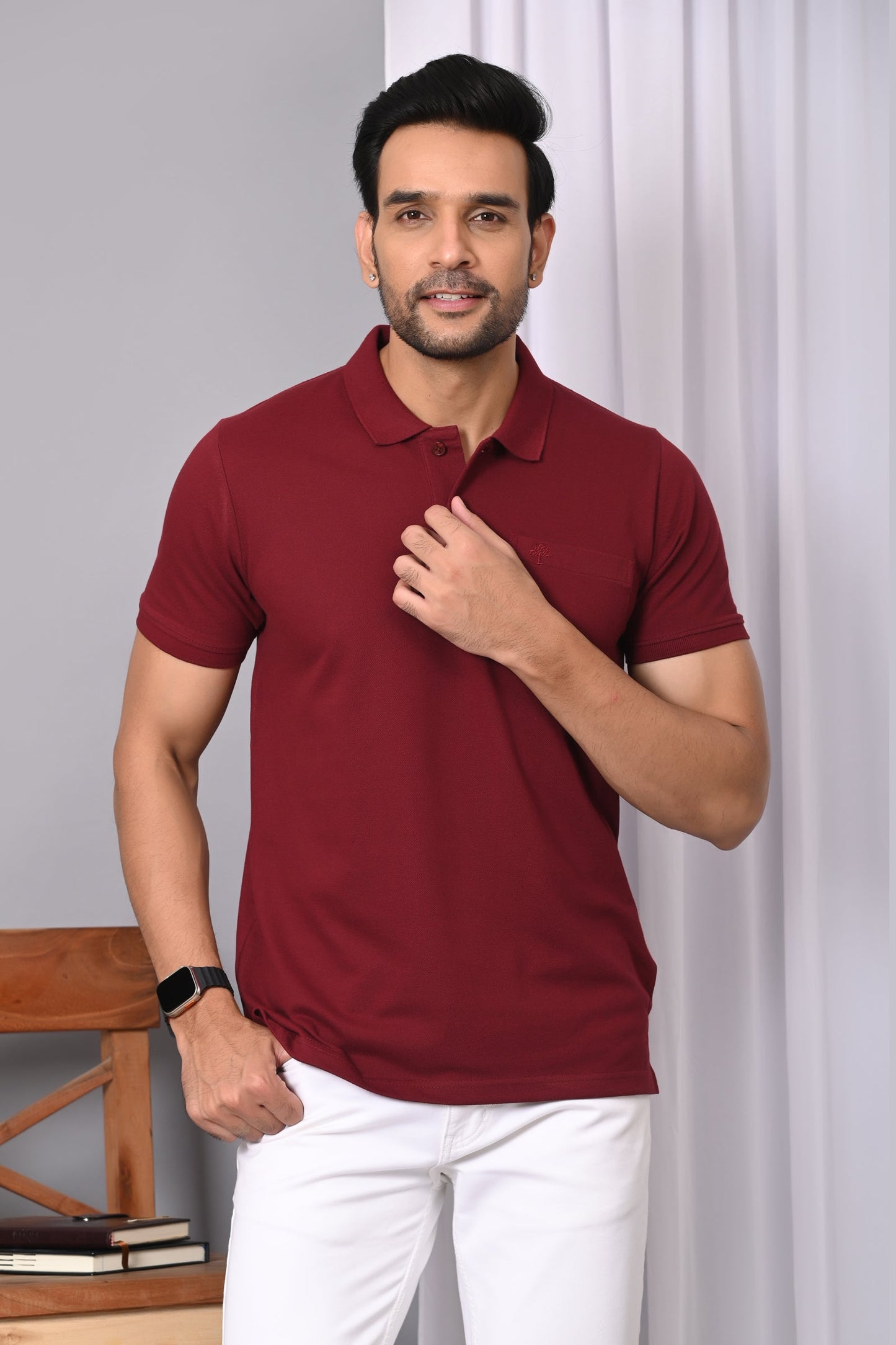 Arbour Men Polo Neck Solid Plain Half Sleeves Pocket T-Shirt