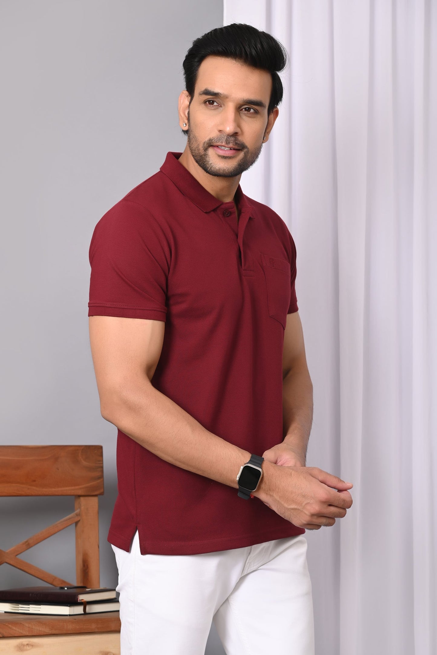 Arbour Men Polo Neck Solid Plain Half Sleeves Pocket T-Shirt