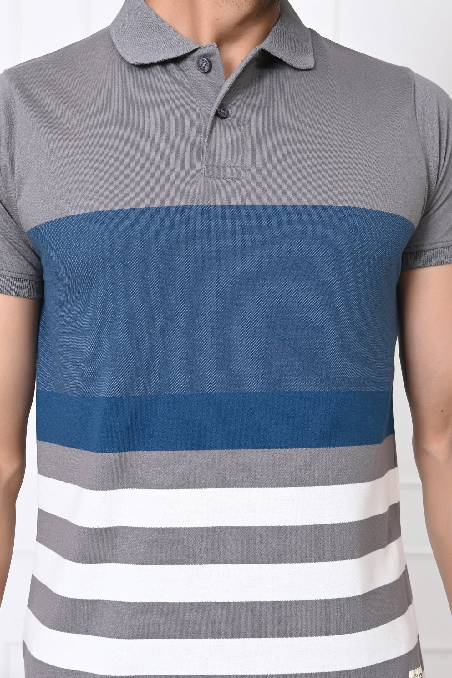 Men Striped Polo Neck Cotton Blend Half Sleeve T-Shirt