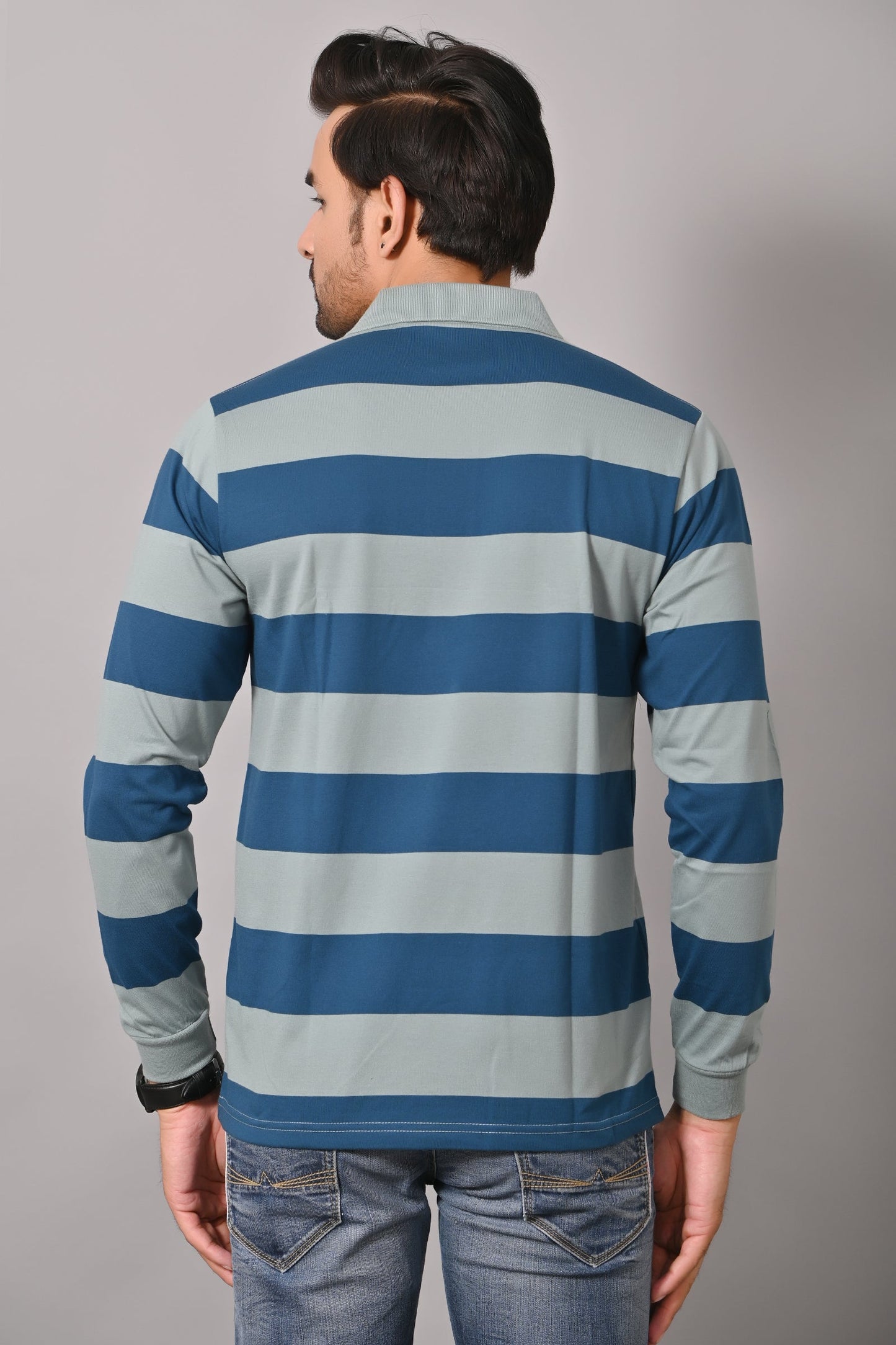 Arbour Men Polo Neck Pocket Stripes Full Sleeves T-Shirt