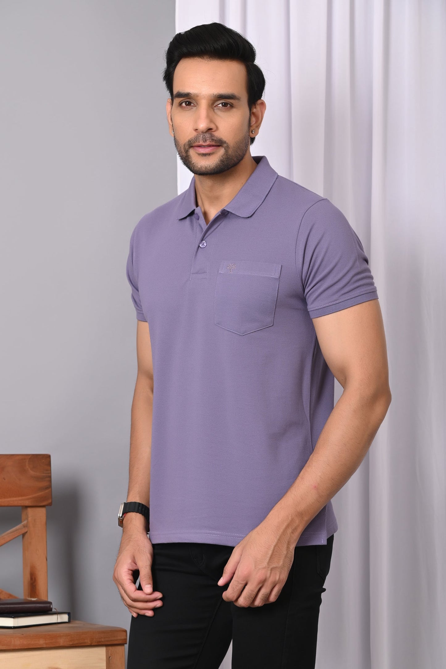 Arbour Men Polo Neck Solid Plain Half Sleeves Pocket T-Shirt