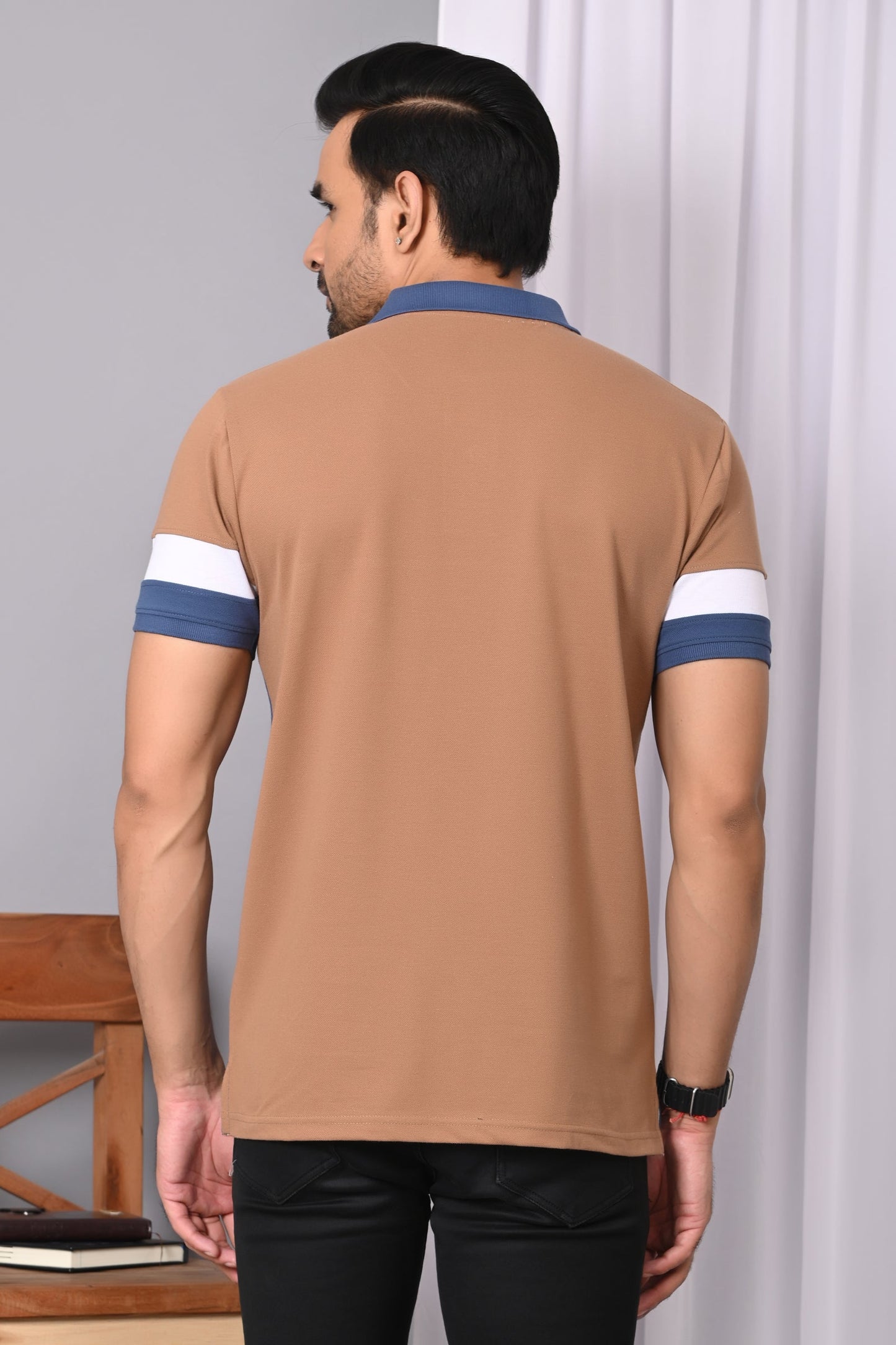 Arbour Men Polo Neck Color Block Half Sleeves T-Shirt