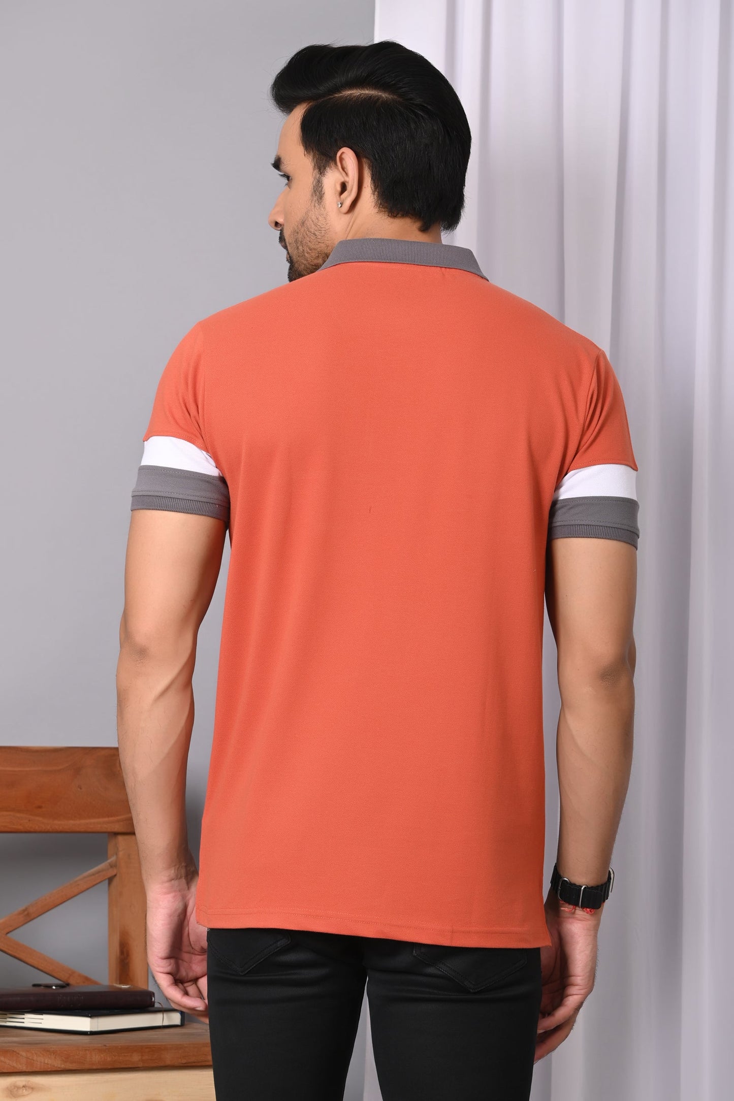 Arbour Men Polo Neck Color Block Half Sleeves T-Shirt