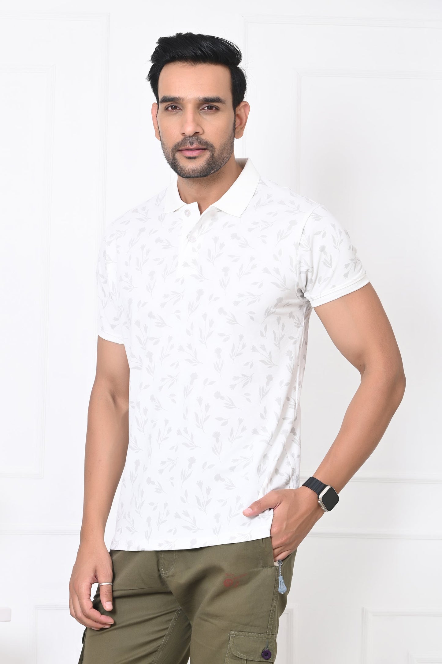 Arbour Men Polo Neck All Over Print Casual Half Sleeves T-Shirt