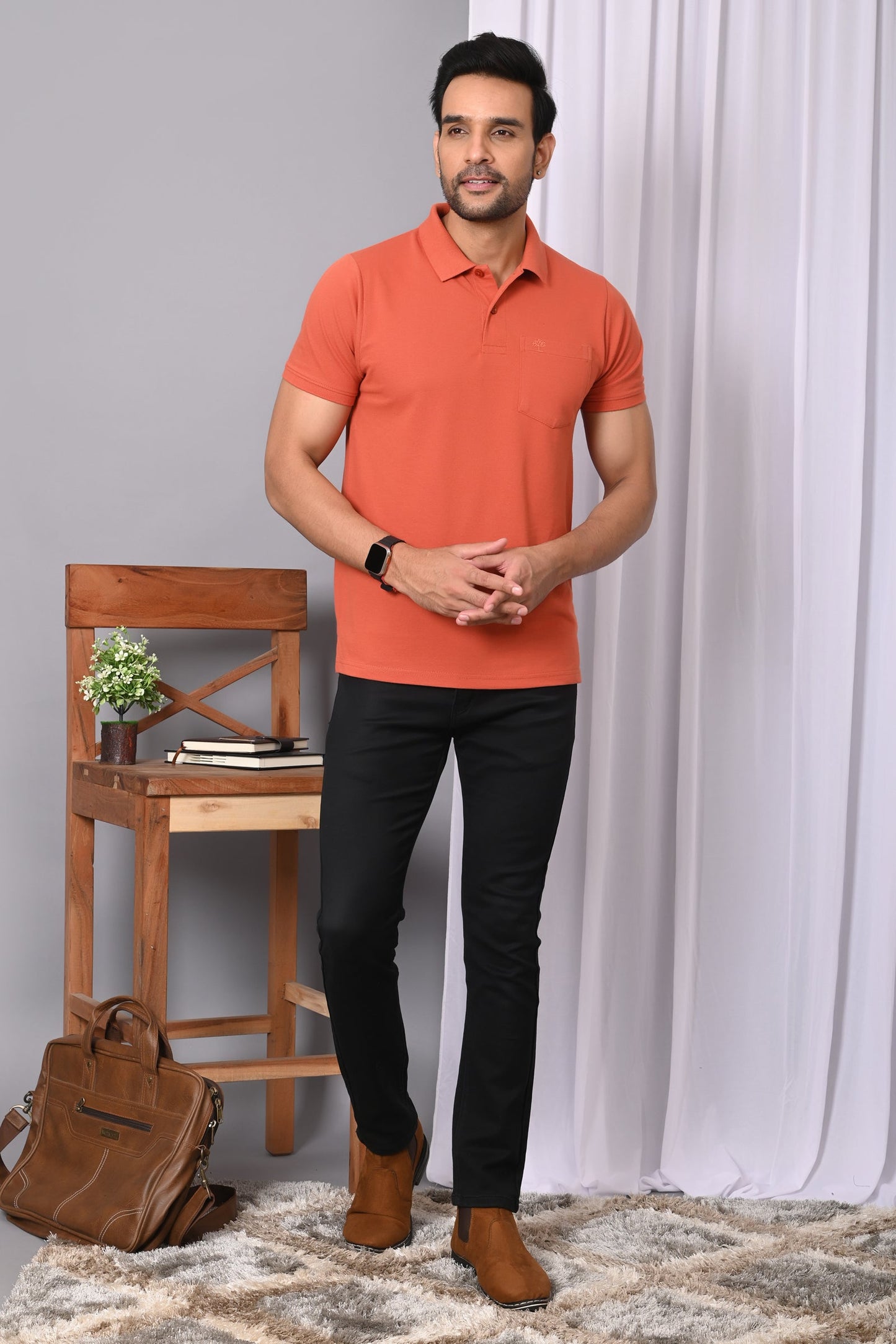 Arbour Men Polo Neck Solid Plain Half Sleeves Pocket T-Shirt