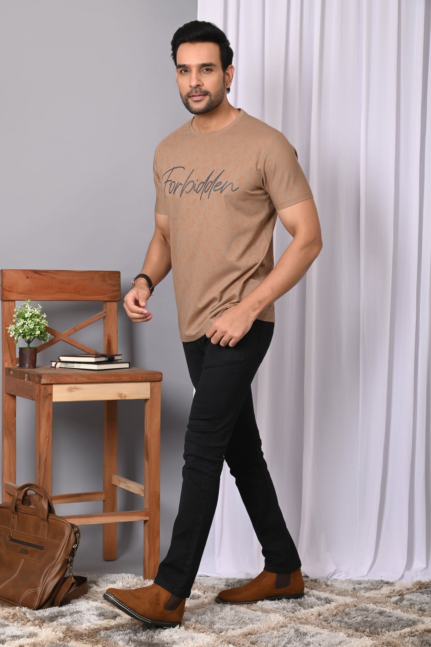 Arbour Men Round Neck Printed Half Sleeves T-Shirt