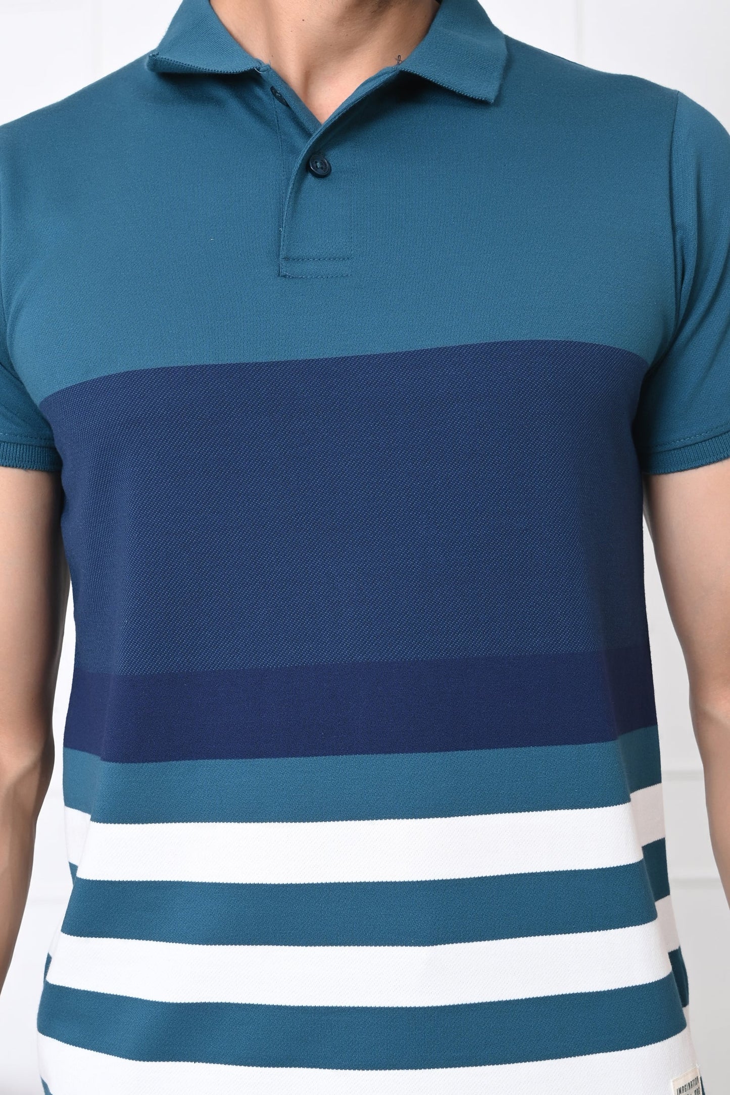 Men Striped Polo Neck Cotton Blend Half Sleeve T-Shirt