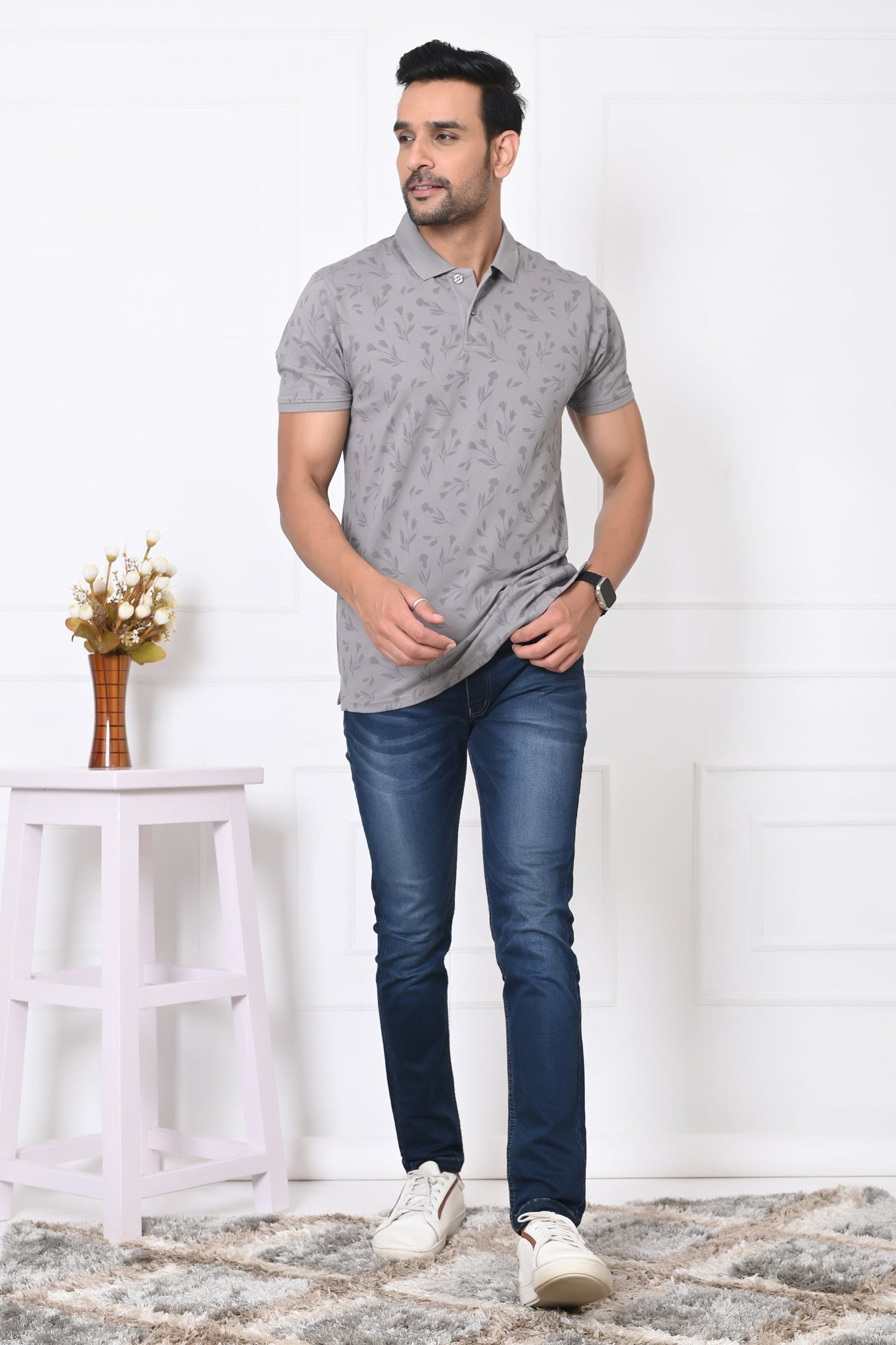 Arbour Men Polo Neck All Over Print Casual Half Sleeves T-Shirt