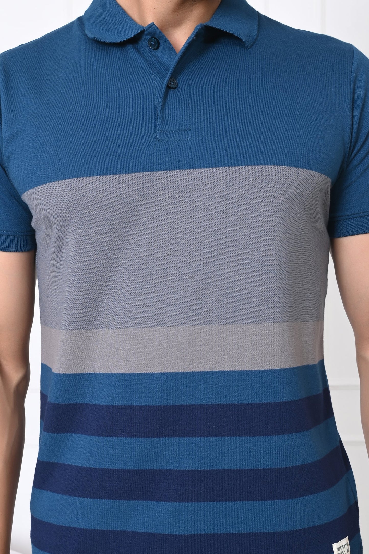 Men Striped Polo Neck Cotton Blend Half Sleeve T-Shirt