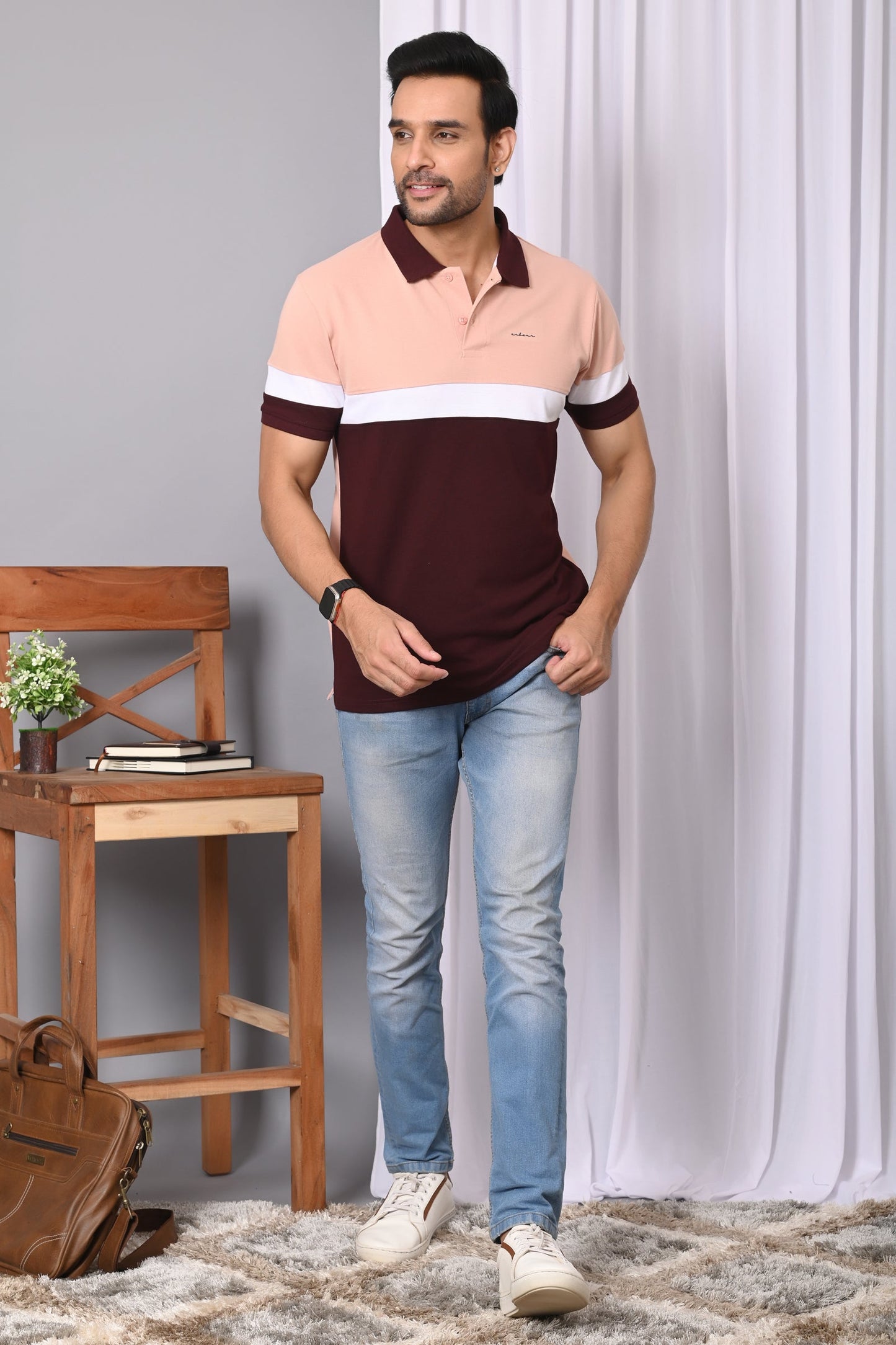 Arbour Men Polo Neck Color Block Half Sleeves T-Shirt