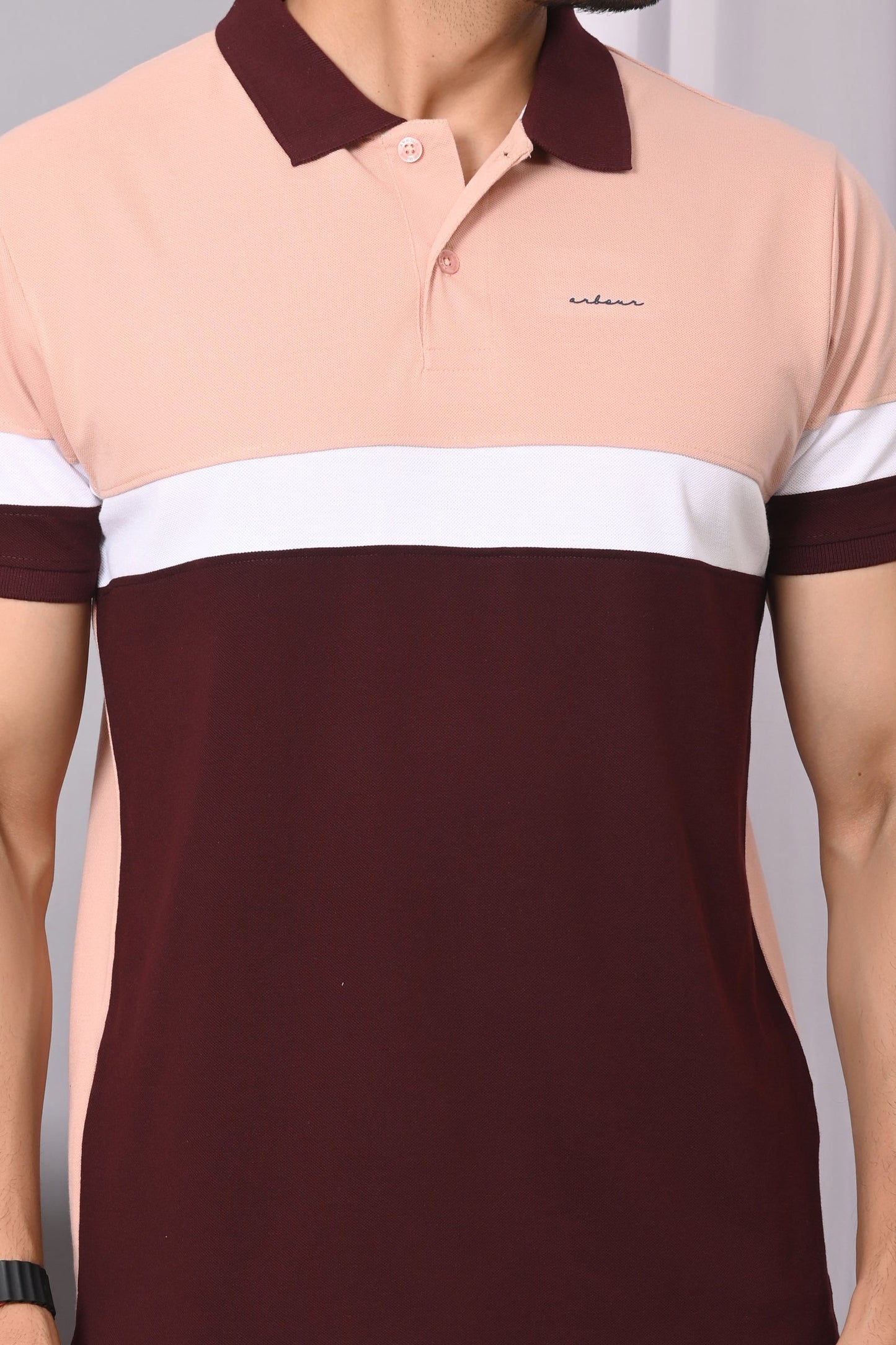 Arbour Men Polo Neck Color Block Half Sleeves T-Shirt