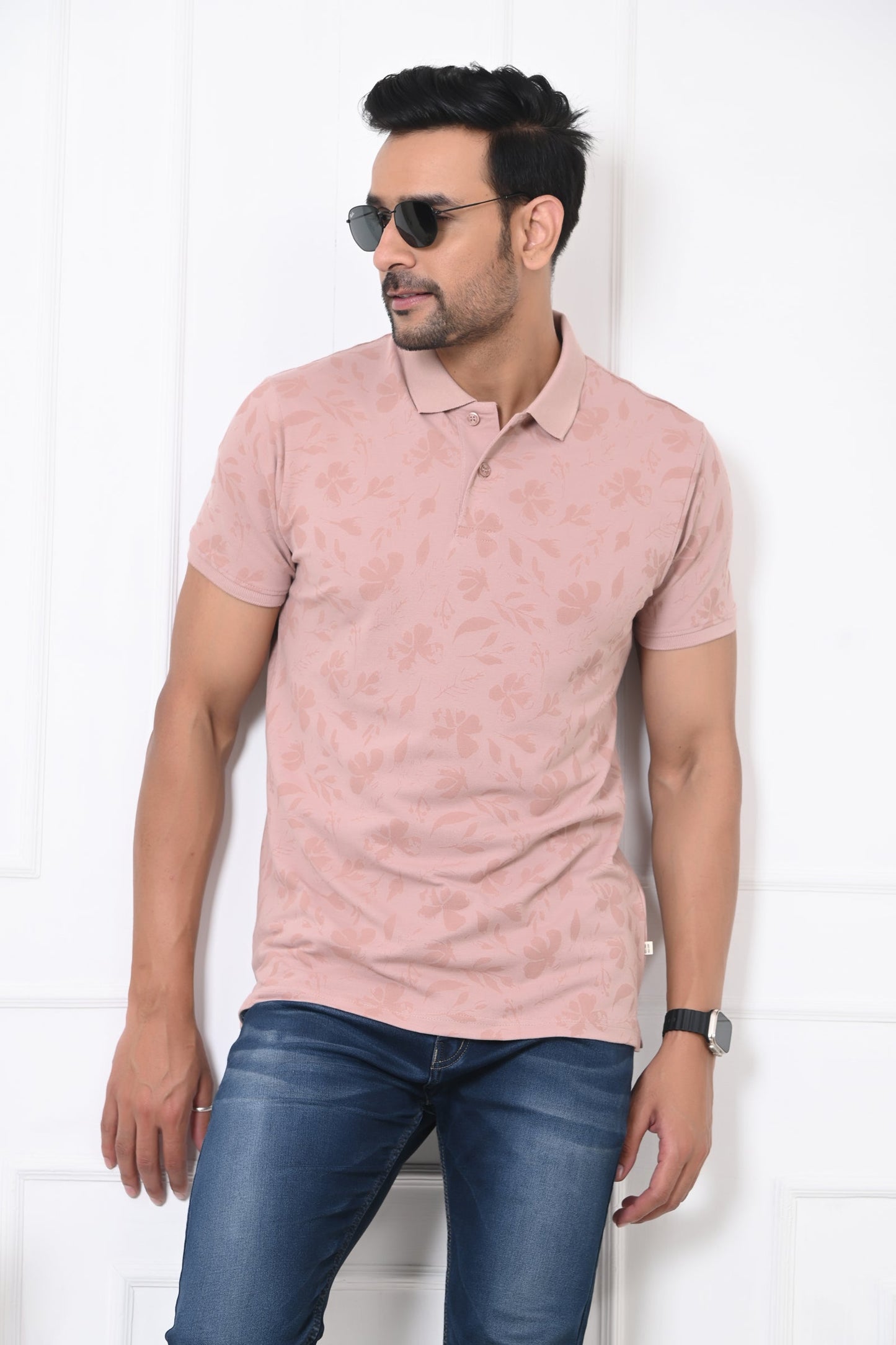 Arbour Men Polo Neck All Over Print Casual Half Sleeves T-Shirt