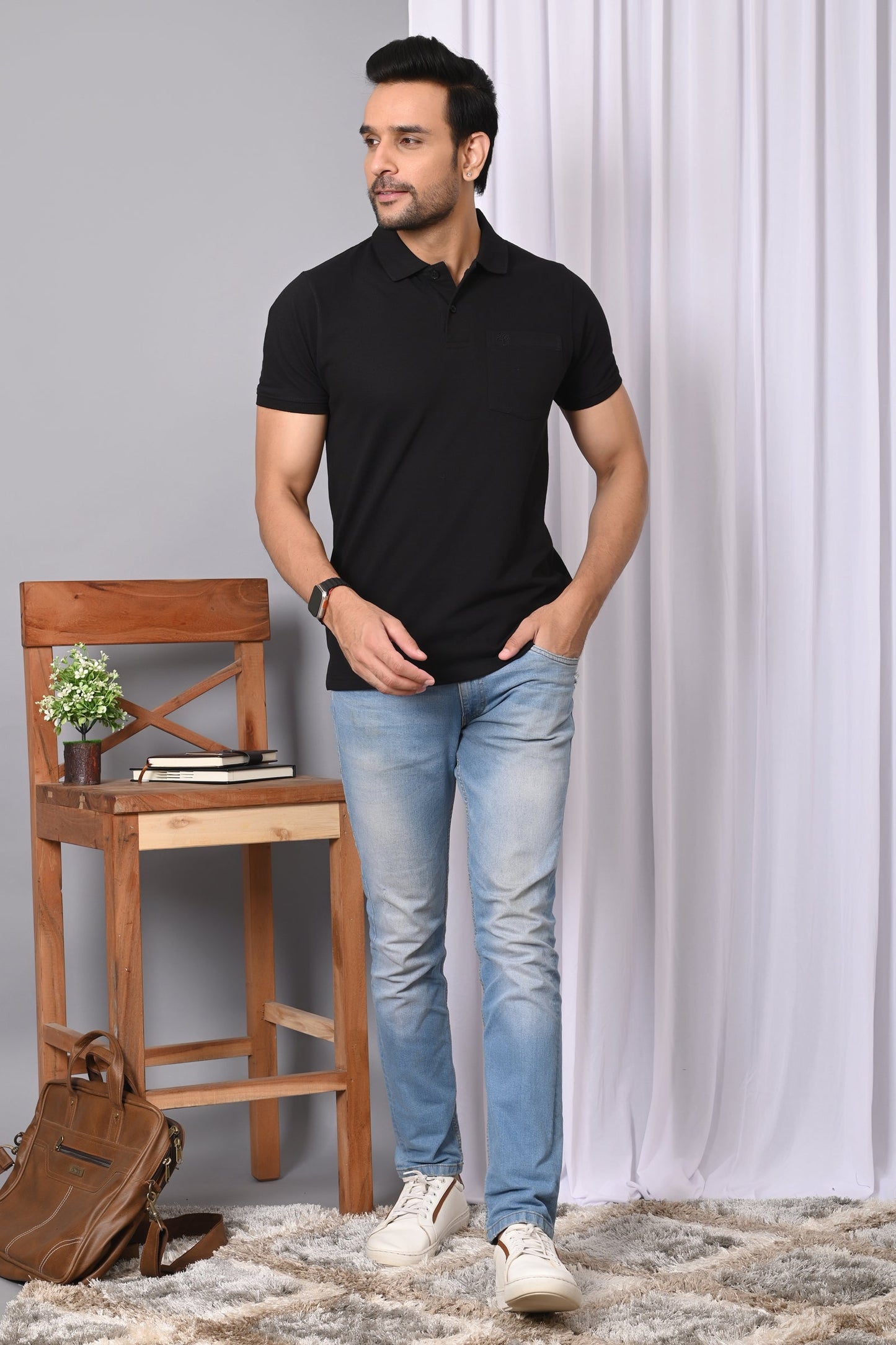 Arbour Men Polo Neck Solid Plain Half Sleeves Pocket T-Shirt