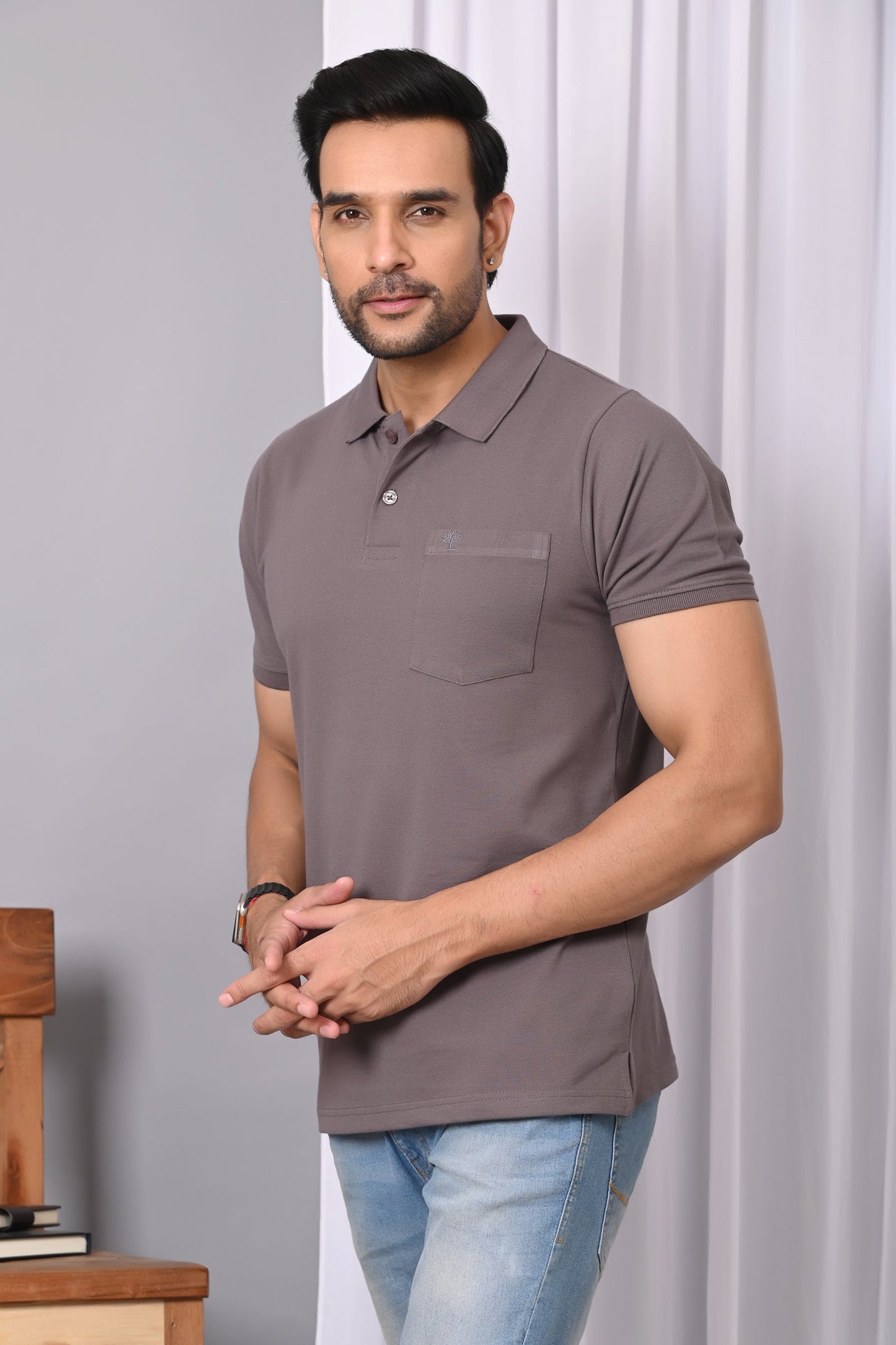 Arbour Men Polo Neck Solid Plain Half Sleeves Pocket T-Shirt