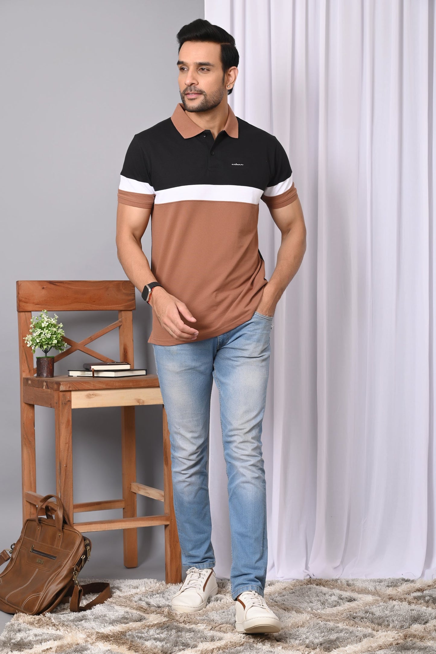 Arbour Men Polo Neck Color Block Half Sleeves T-Shirt