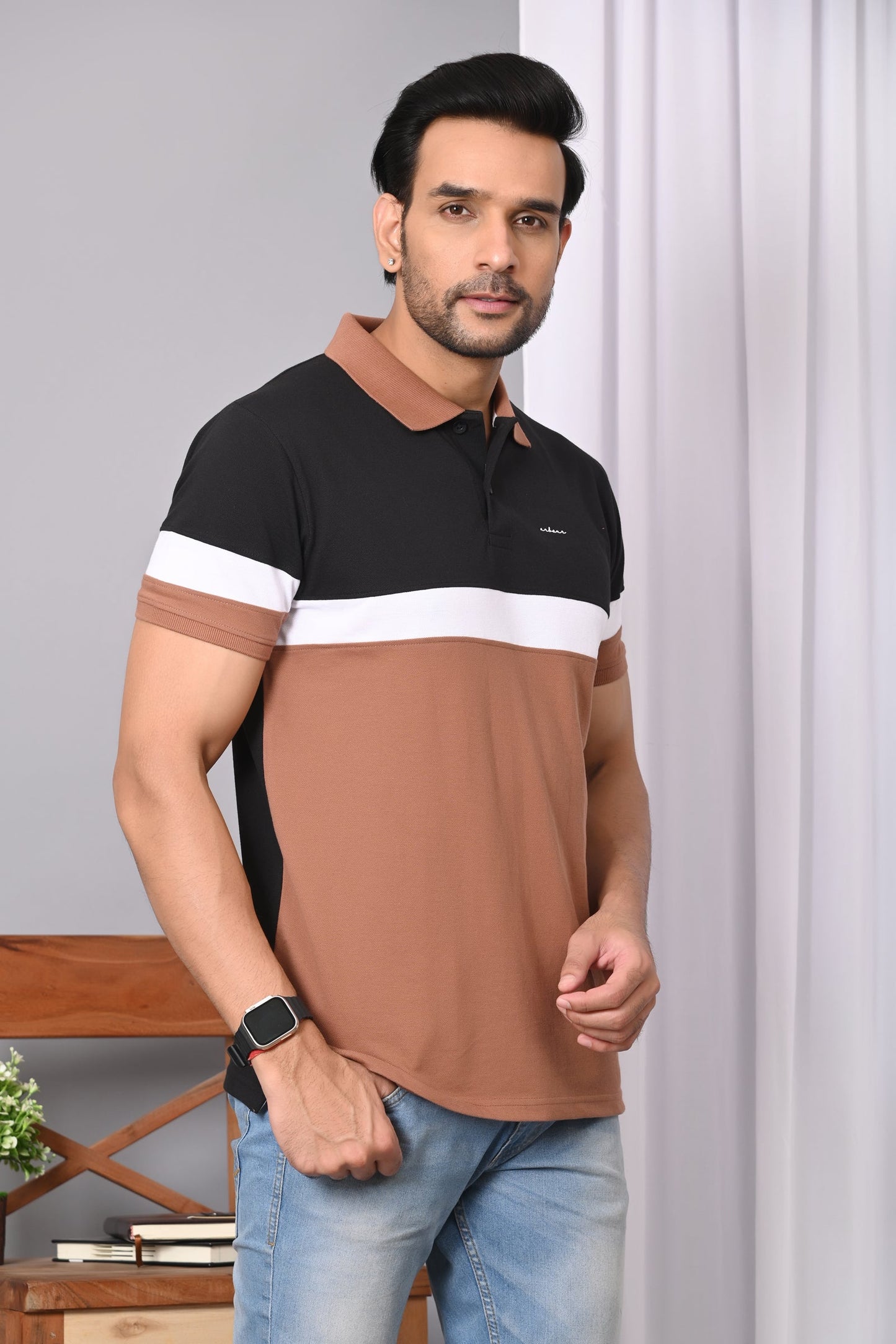 Arbour Men Polo Neck Color Block Half Sleeves T-Shirt