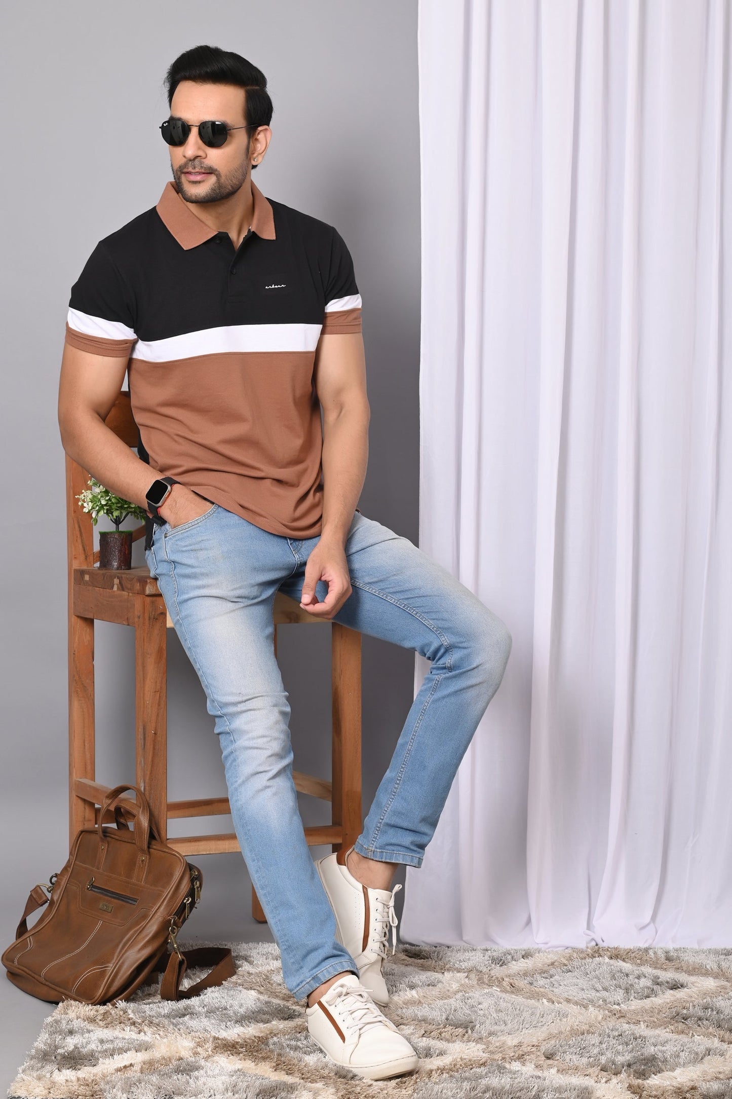 Arbour Men Polo Neck Color Block Half Sleeves T-Shirt