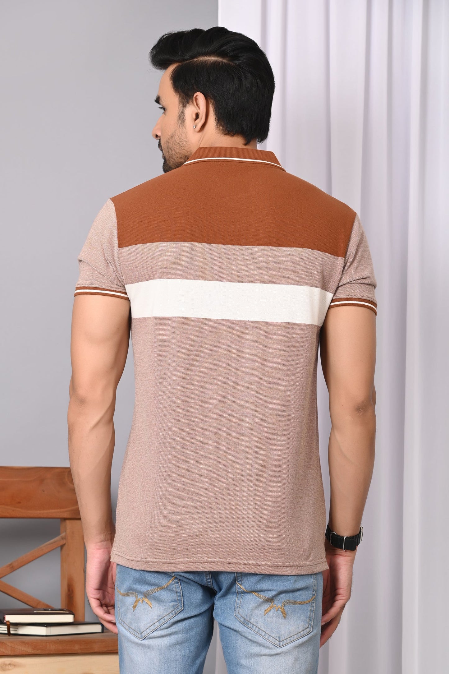 Arbour Men Polo Neck Stripes Casual Half Sleeves T-Shirt