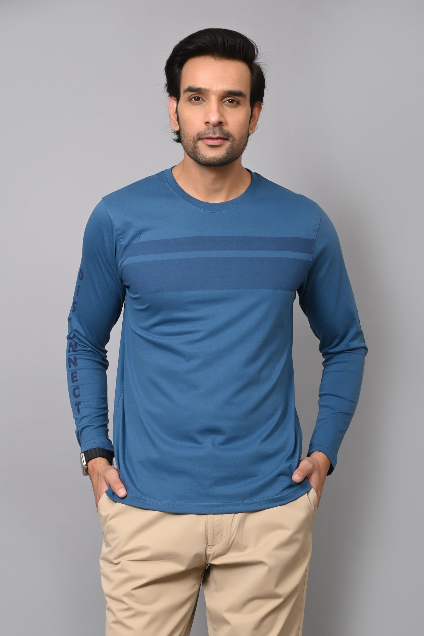 Arbour Men Striped Round Neck Cotton Blend  T-Shirt