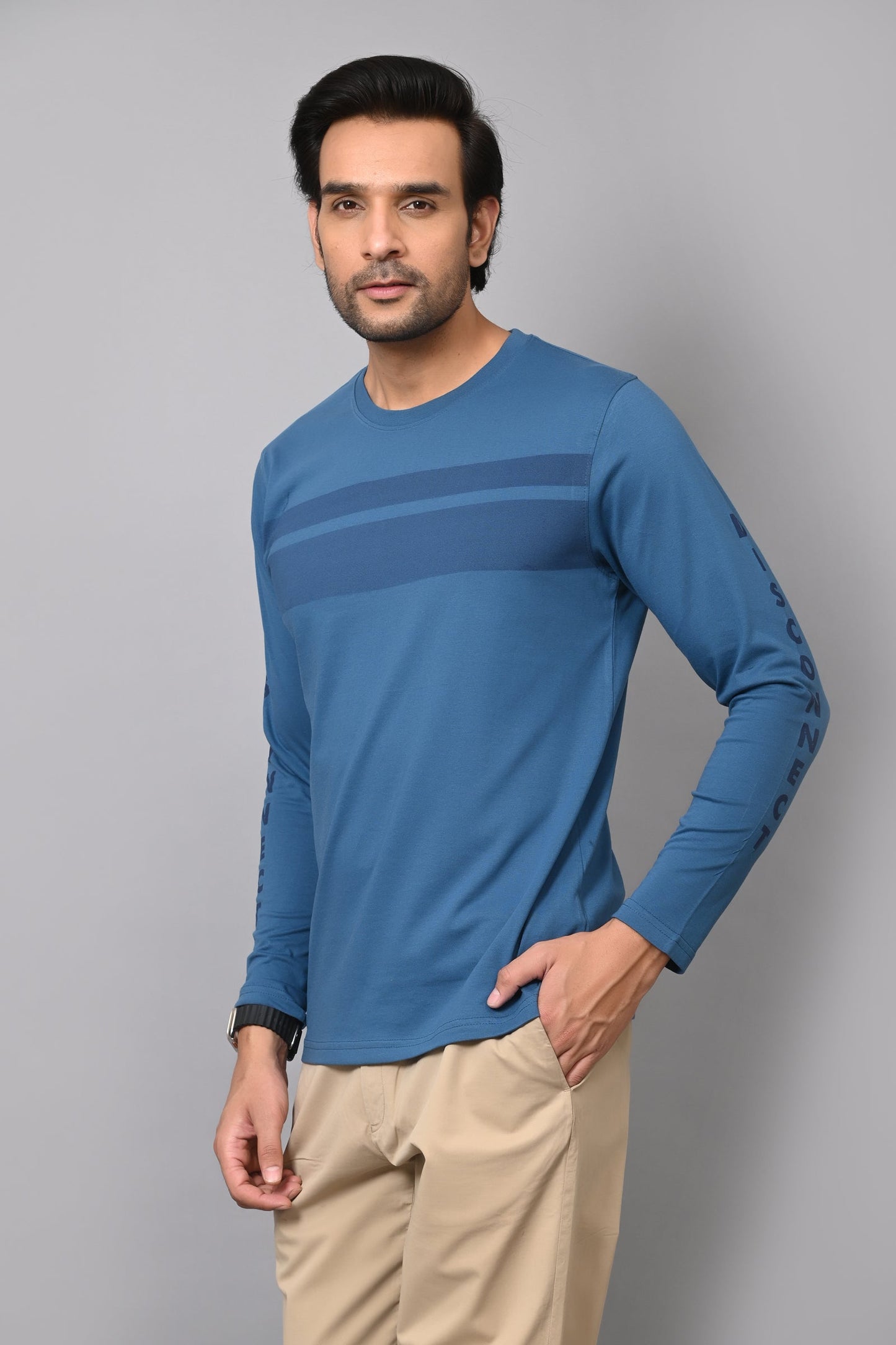 Arbour Men Striped Round Neck Cotton Blend  T-Shirt