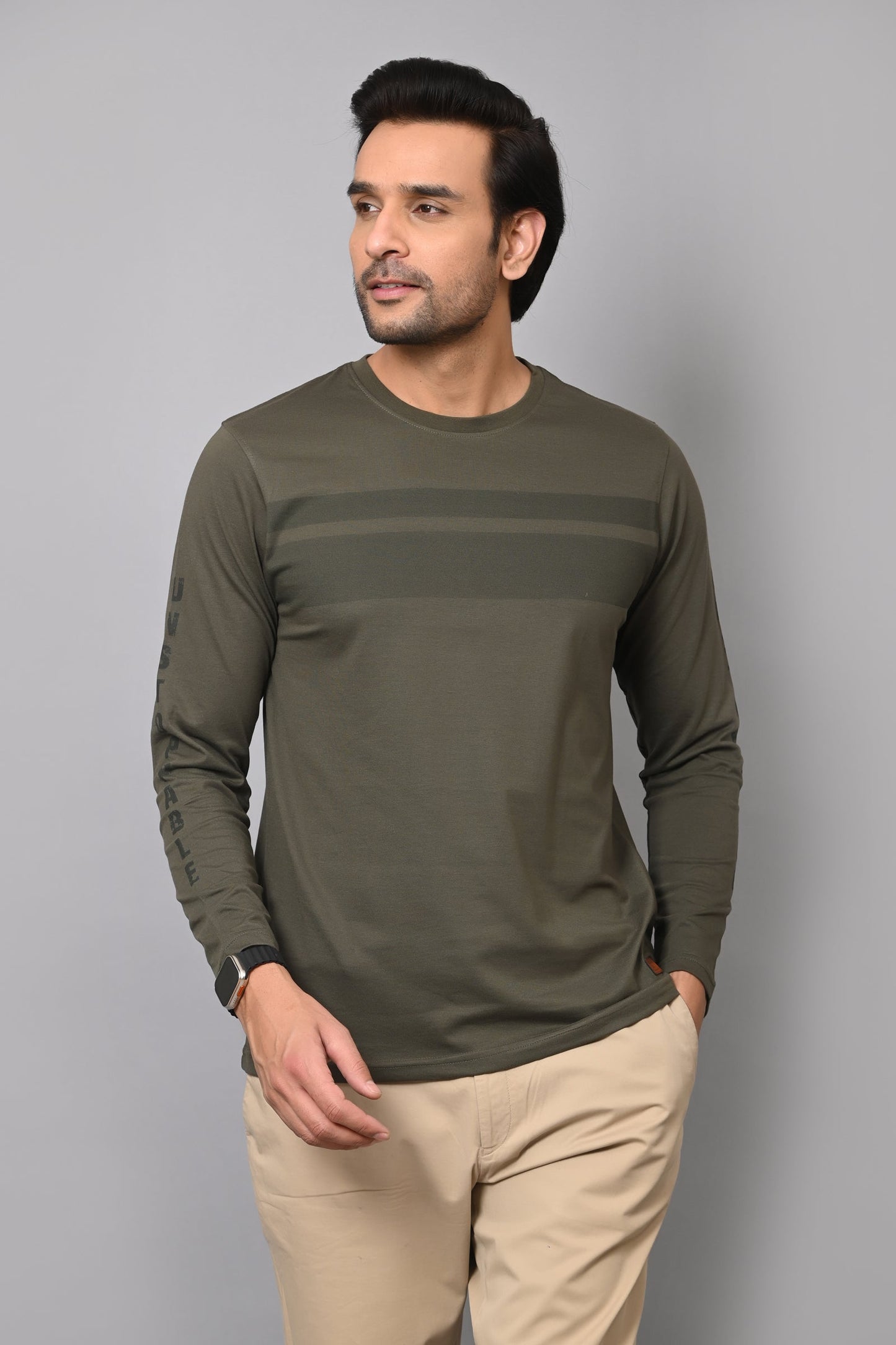 Arbour Men Striped Round Neck Cotton Blend  T-Shirt