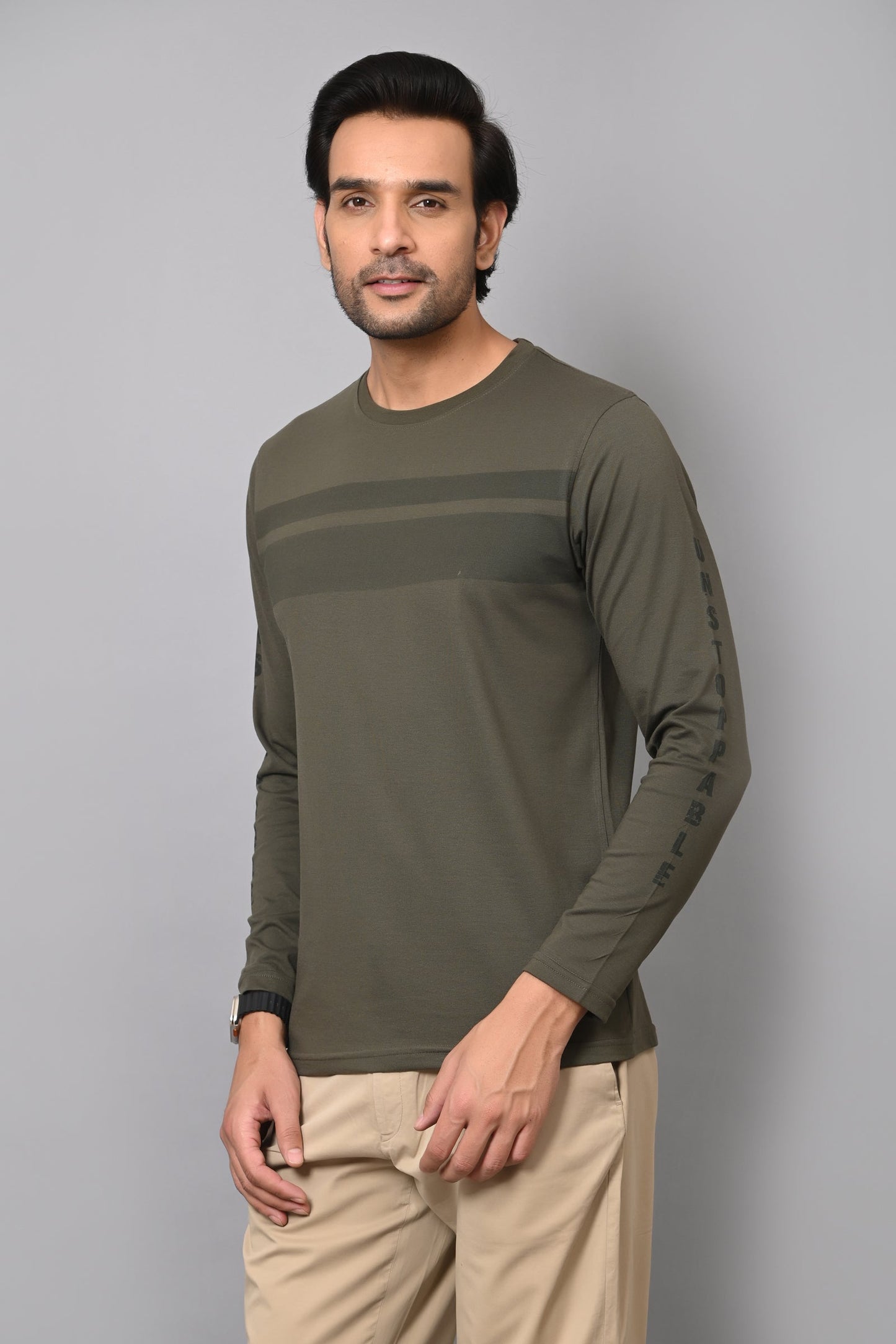 Arbour Men Striped Round Neck Cotton Blend  T-Shirt