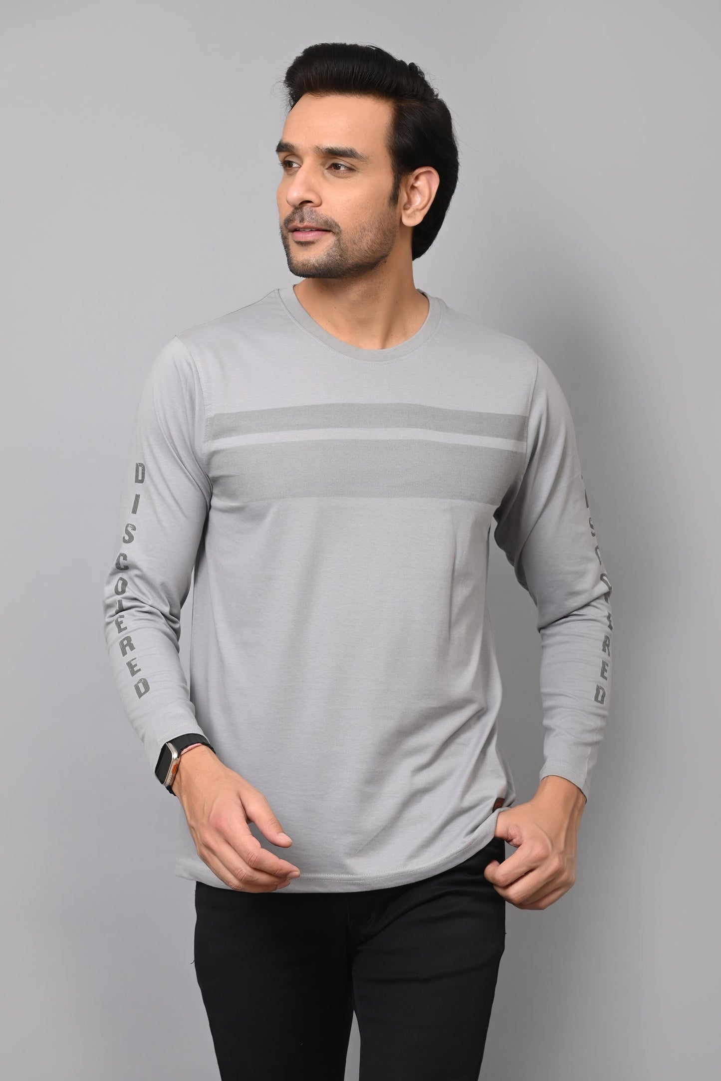 Arbour Men Striped Round Neck Cotton Blend  T-Shirt