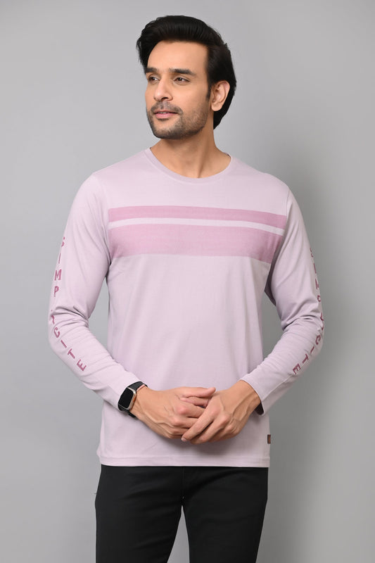 Arbour Men Striped Round Neck Cotton Blend  T-Shirt