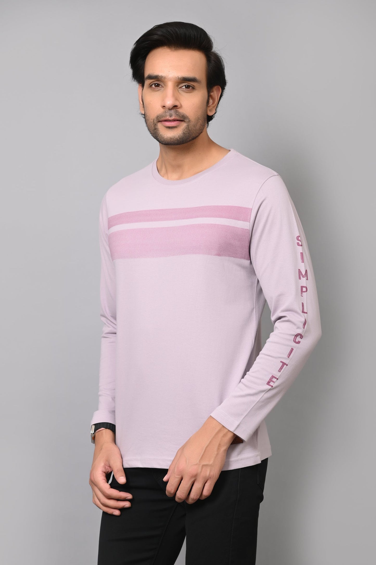 Arbour Men Striped Round Neck Cotton Blend  T-Shirt