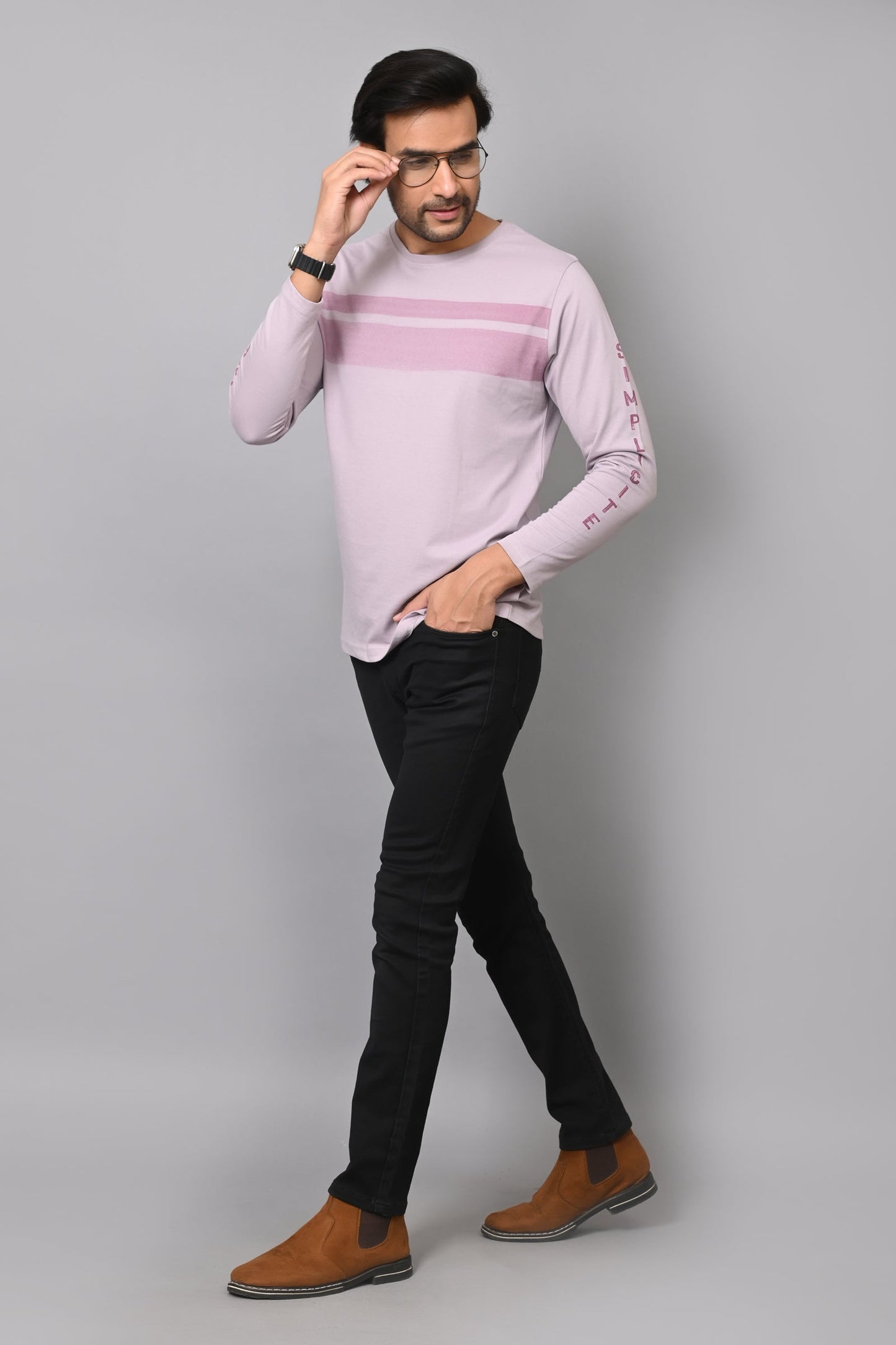 Arbour Men Striped Round Neck Cotton Blend  T-Shirt