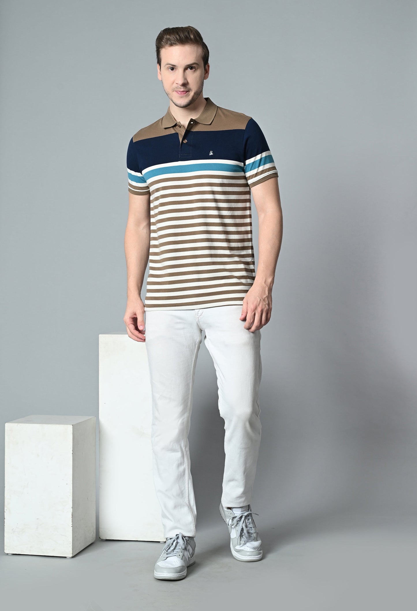 Arbour Men Polo Neck Half Sleeves Casual Cotton Stripes T-Shirt