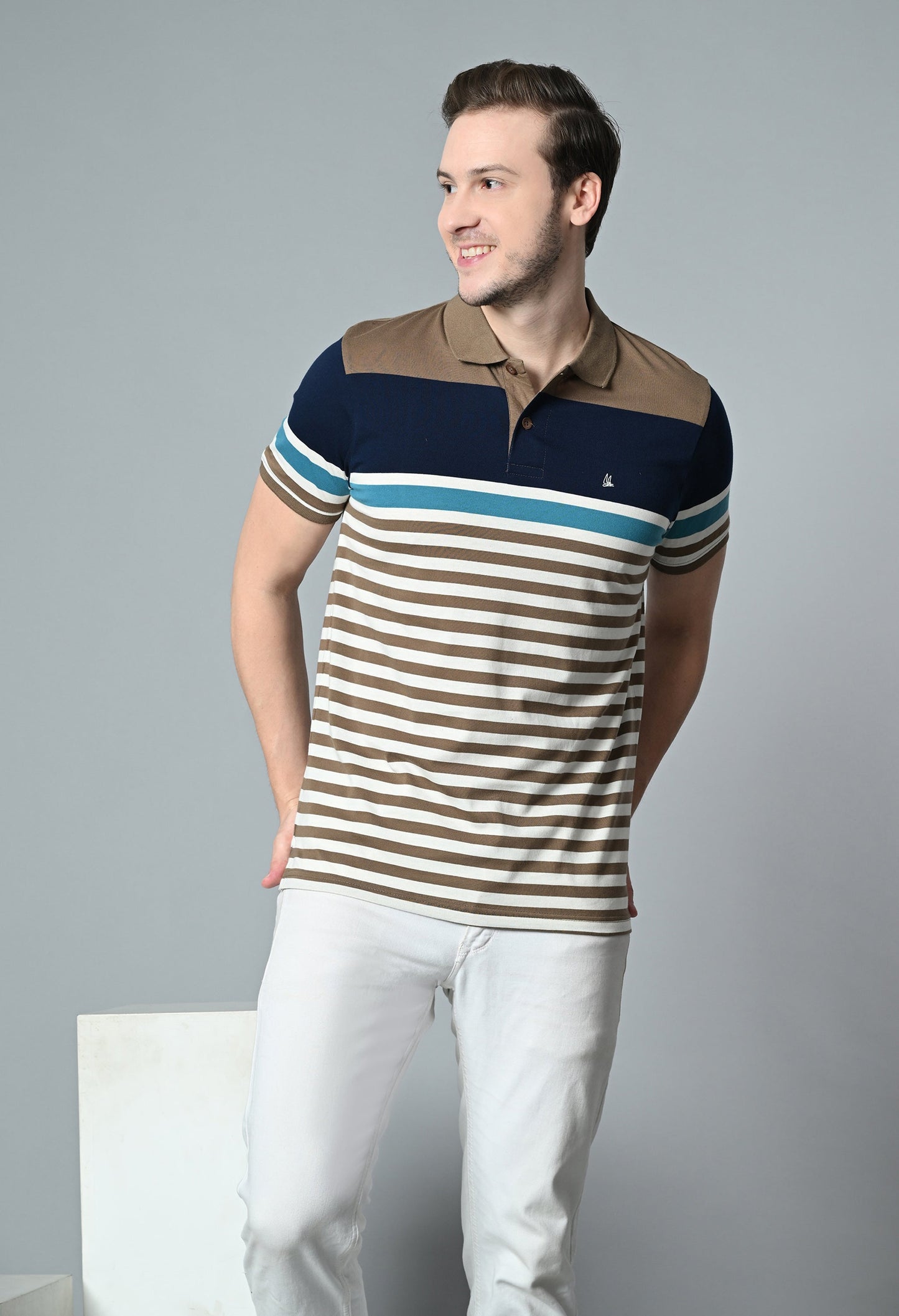 Arbour Men Polo Neck Half Sleeves Casual Cotton Stripes T-Shirt