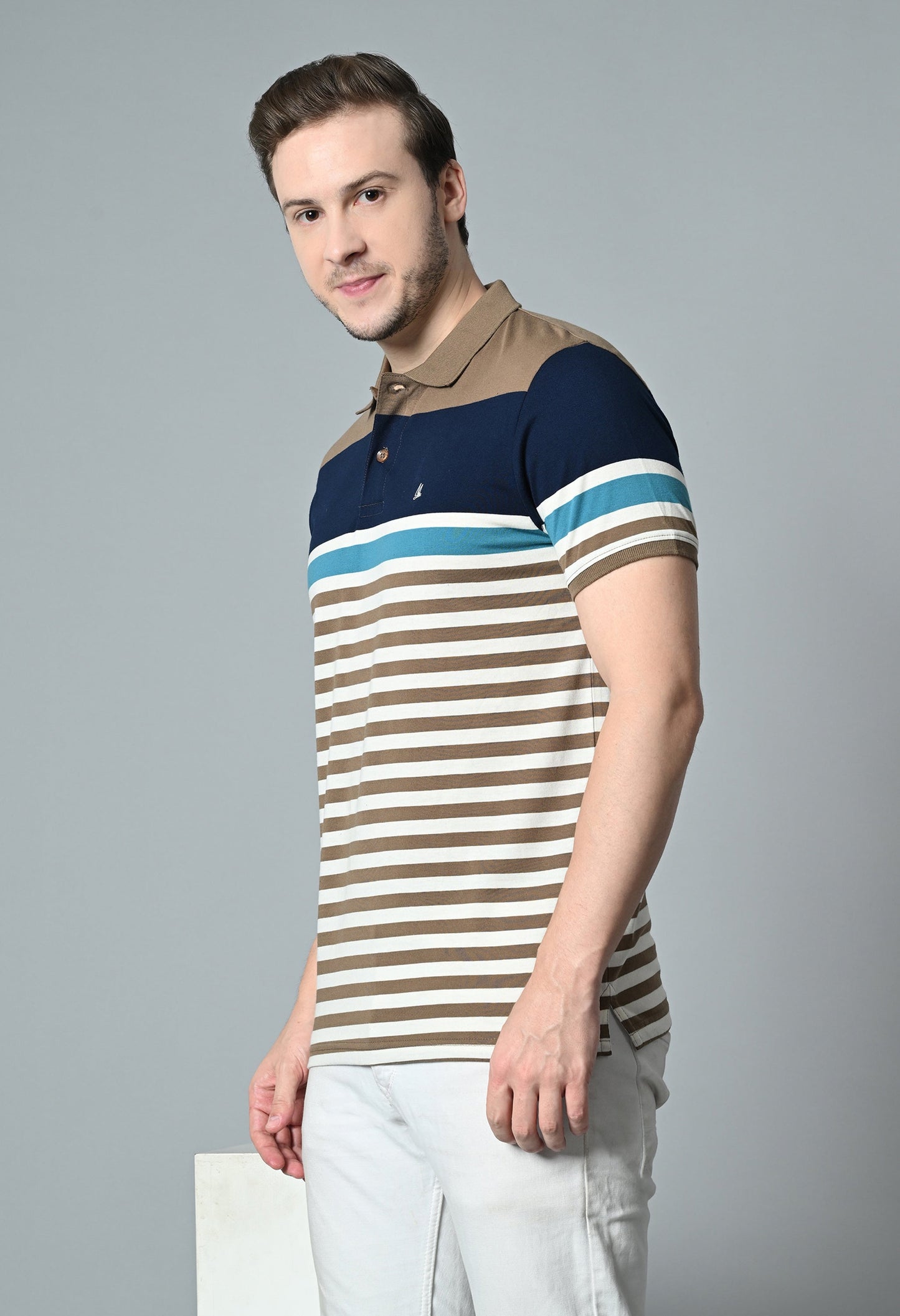 Arbour Men Polo Neck Half Sleeves Casual Cotton Stripes T-Shirt