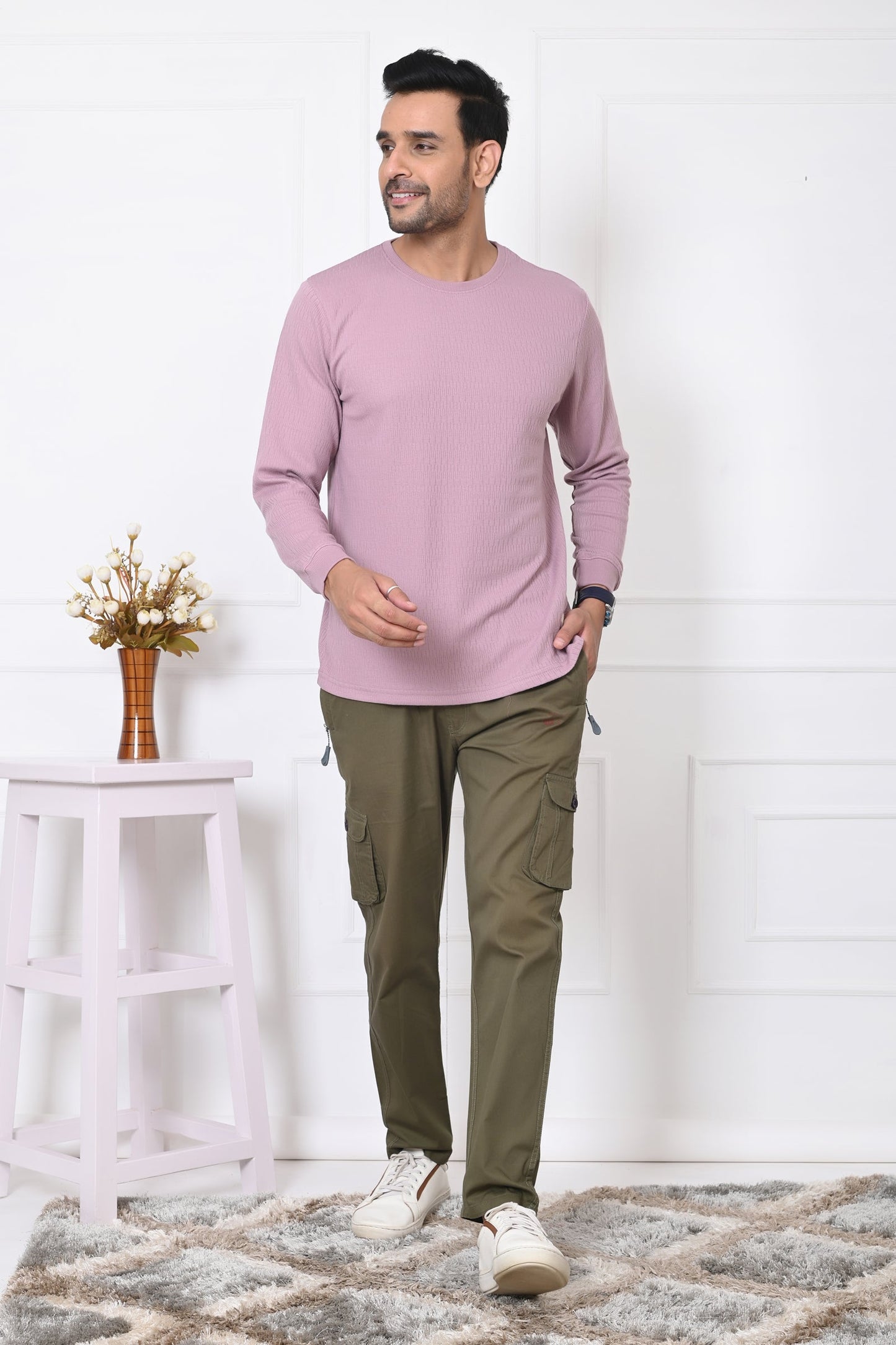 Arbour Men Solid Round Neck Full Sleeves T-Shirt