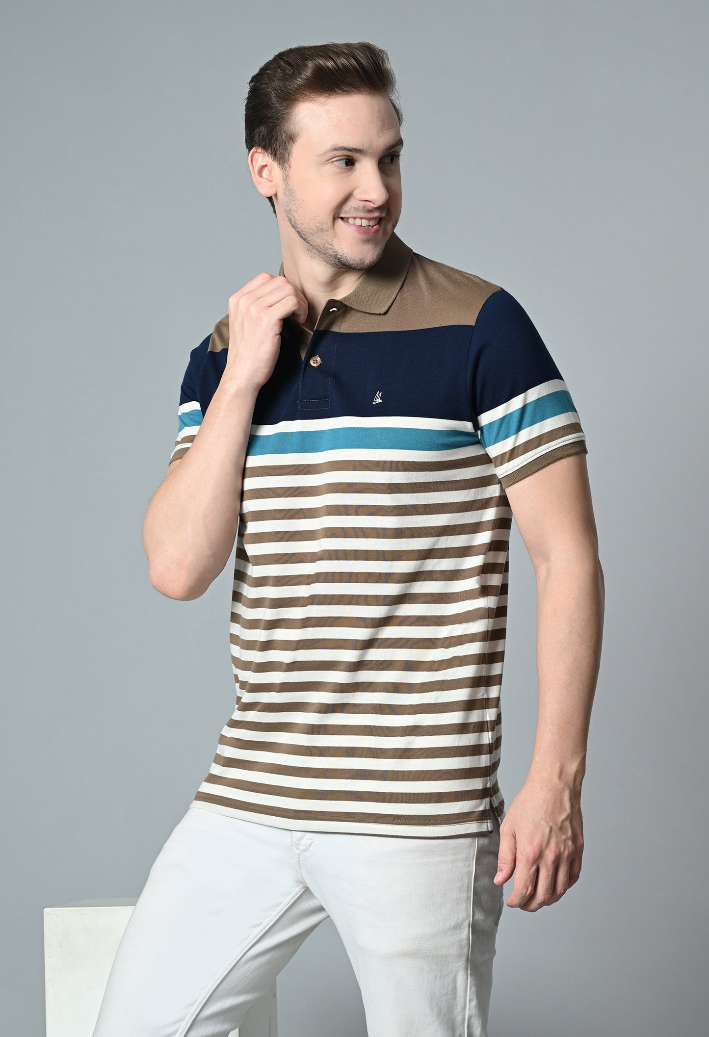 Arbour Men Polo Neck Half Sleeves Casual Cotton Stripes T-Shirt