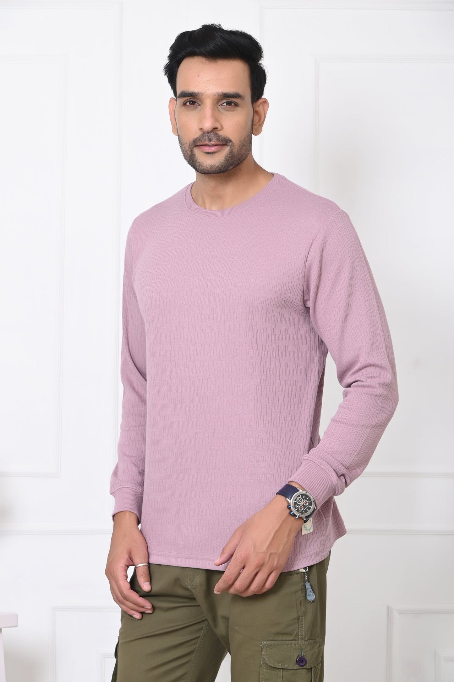 Arbour Men Solid Round Neck Full Sleeves T-Shirt