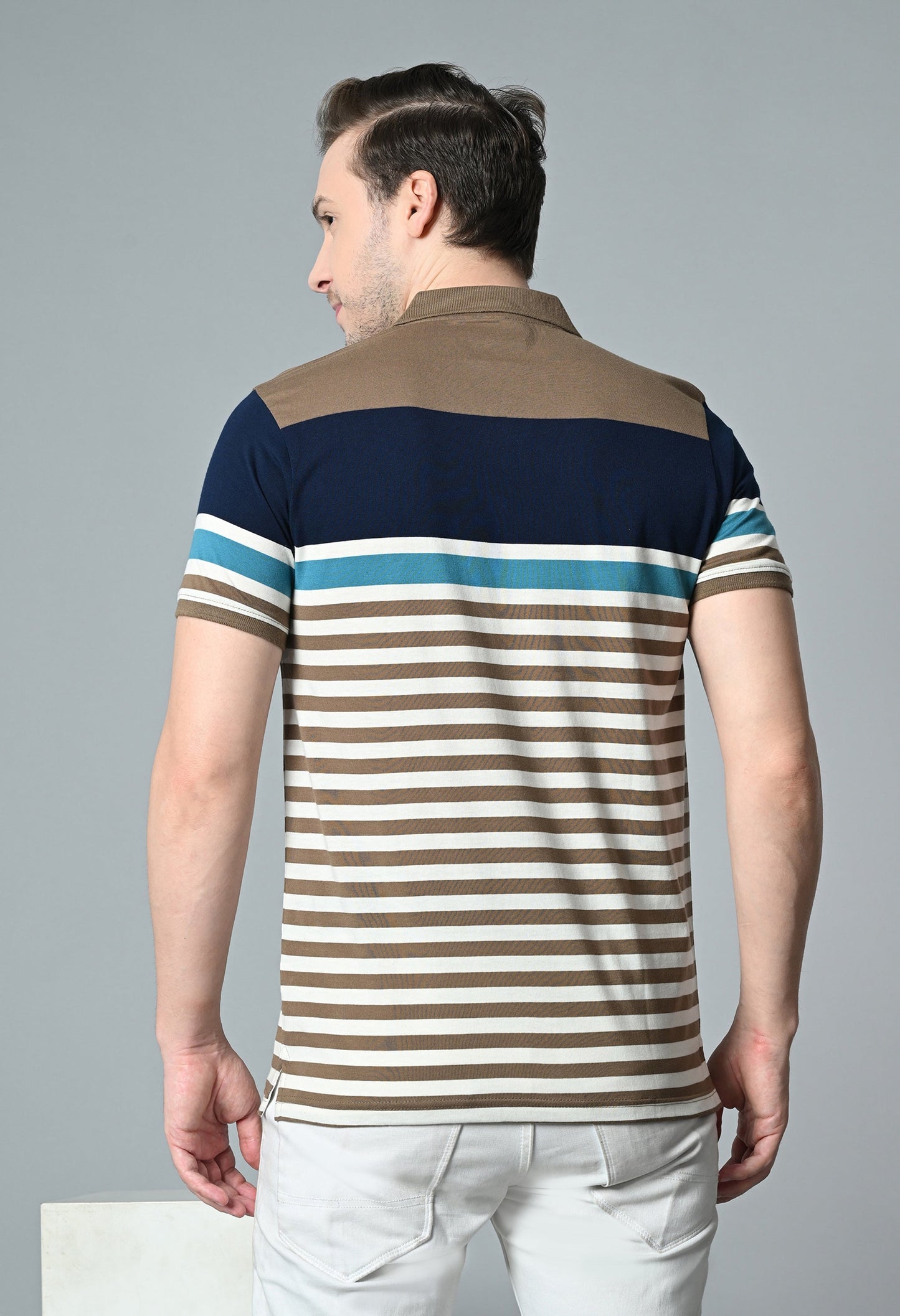 Arbour Men Polo Neck Half Sleeves Casual Cotton Stripes T-Shirt