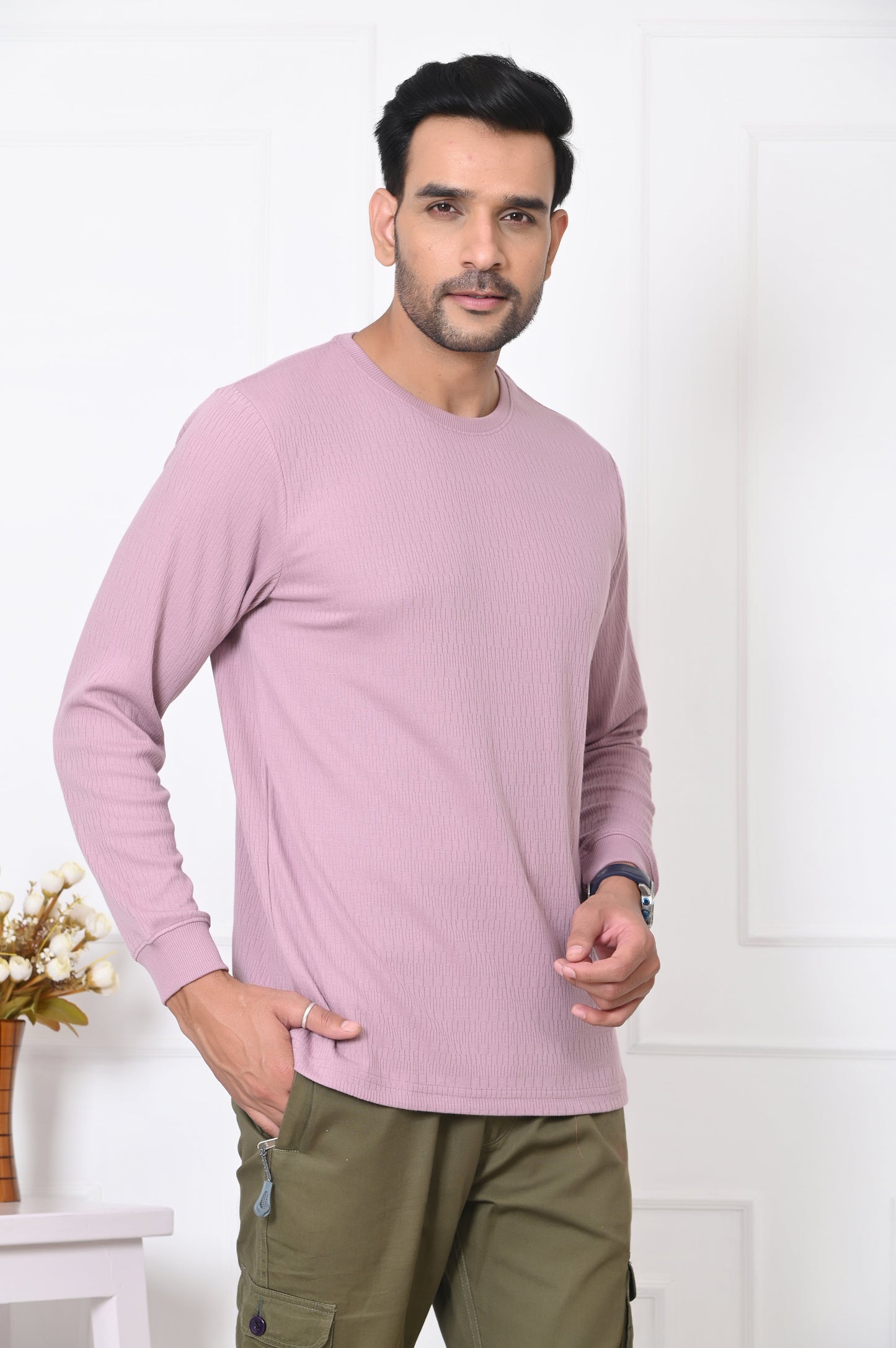 Arbour Men Solid Round Neck Full Sleeves T-Shirt