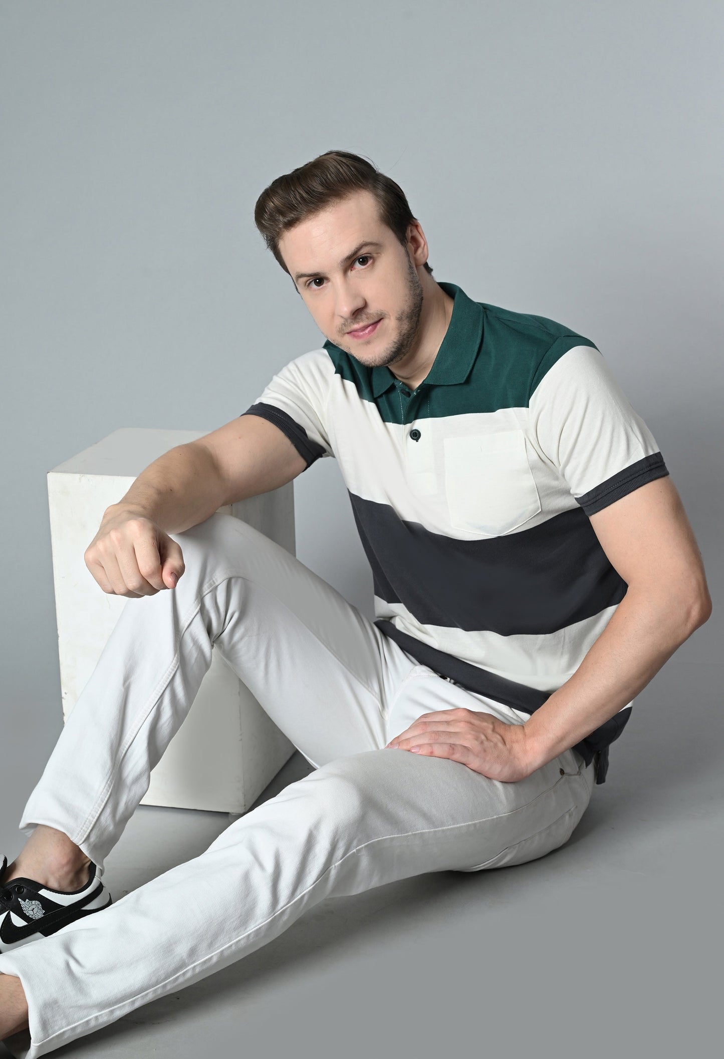 Arbour Men Polo Neck Casual Pocket Color Block T-Shirt