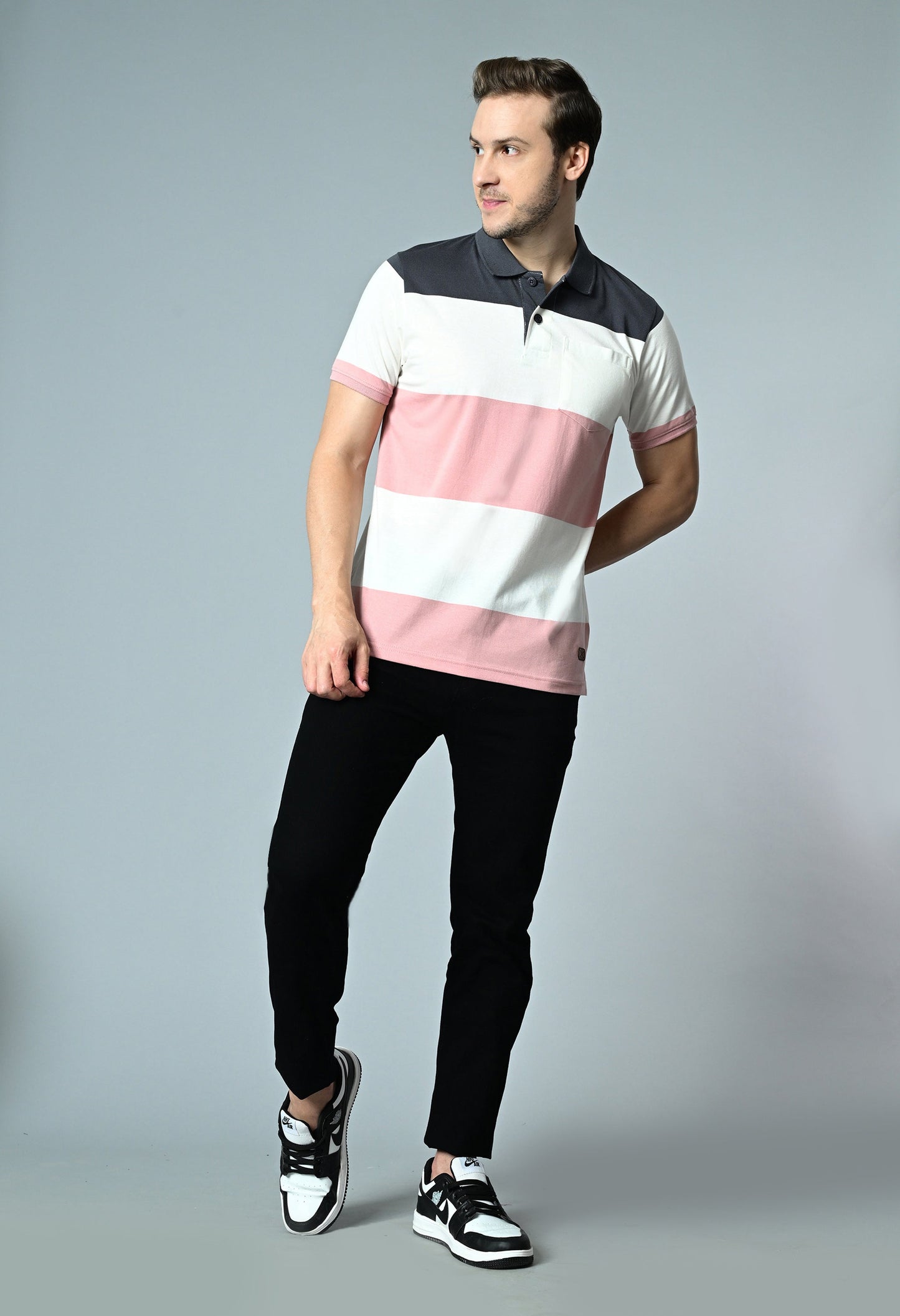 Arbour Men Polo Neck Casual Pocket Color Block T-Shirt