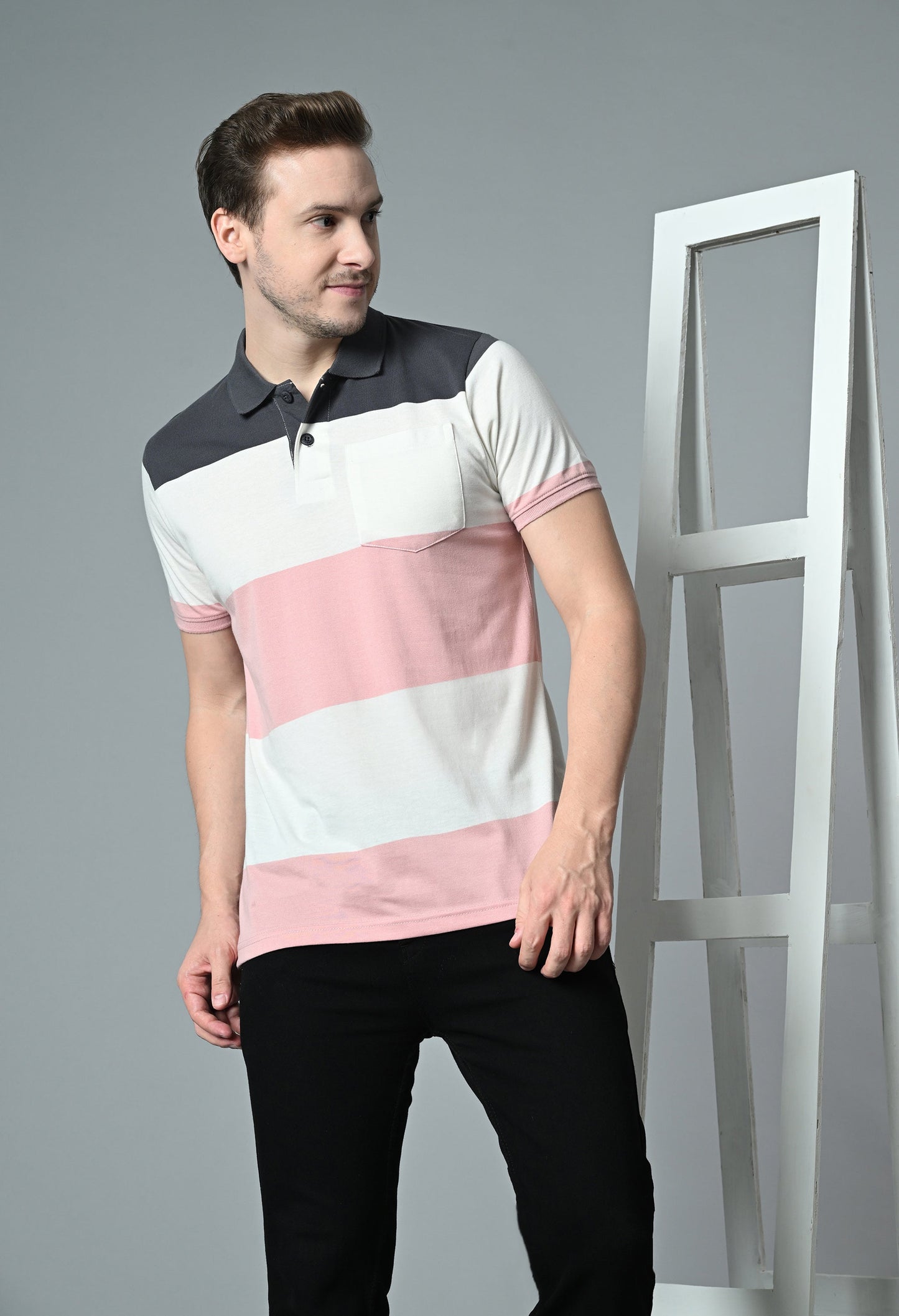 Arbour Men Polo Neck Casual Pocket Color Block T-Shirt