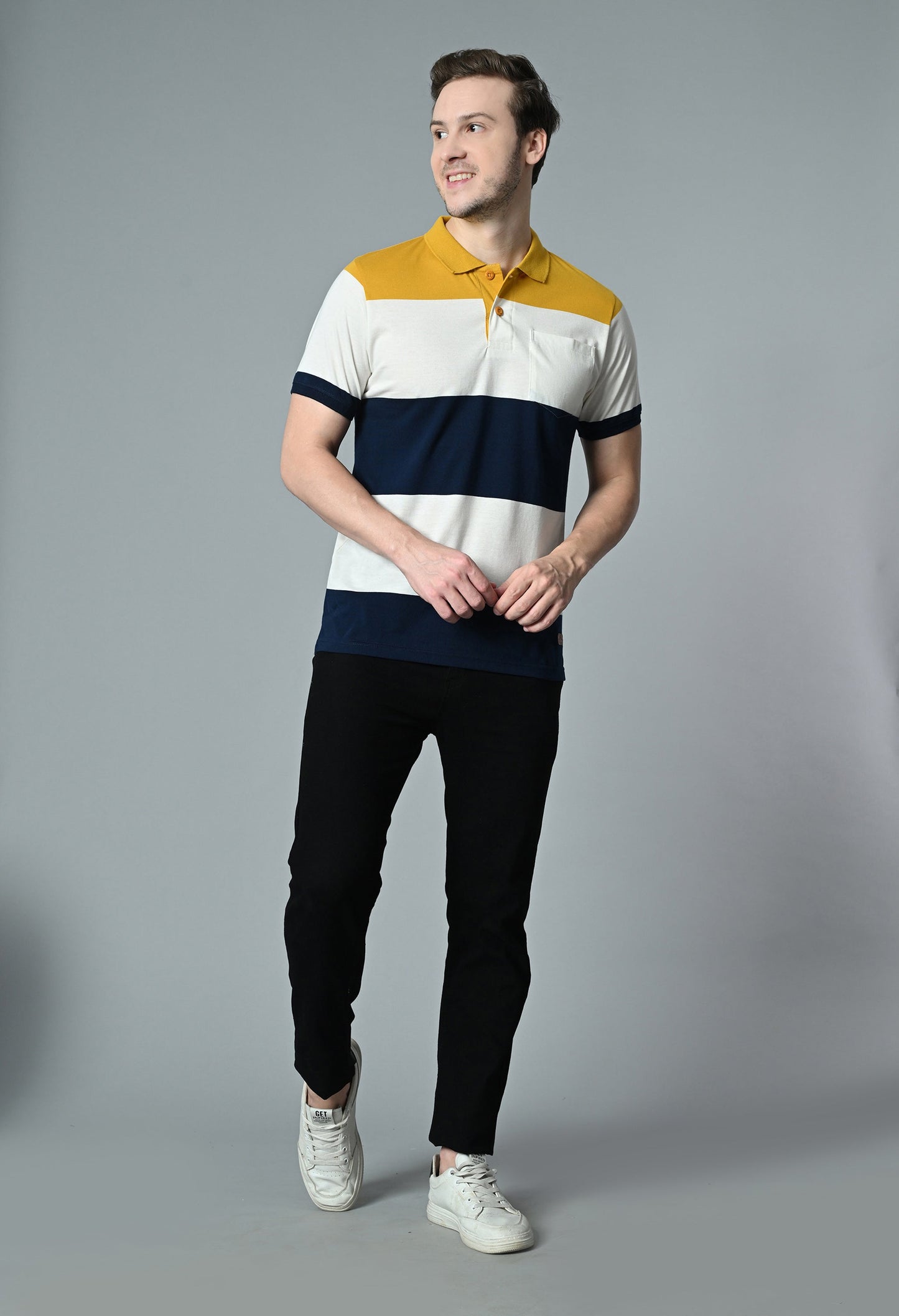 Arbour Men Polo Neck Casual Pocket Color Block T-Shirt