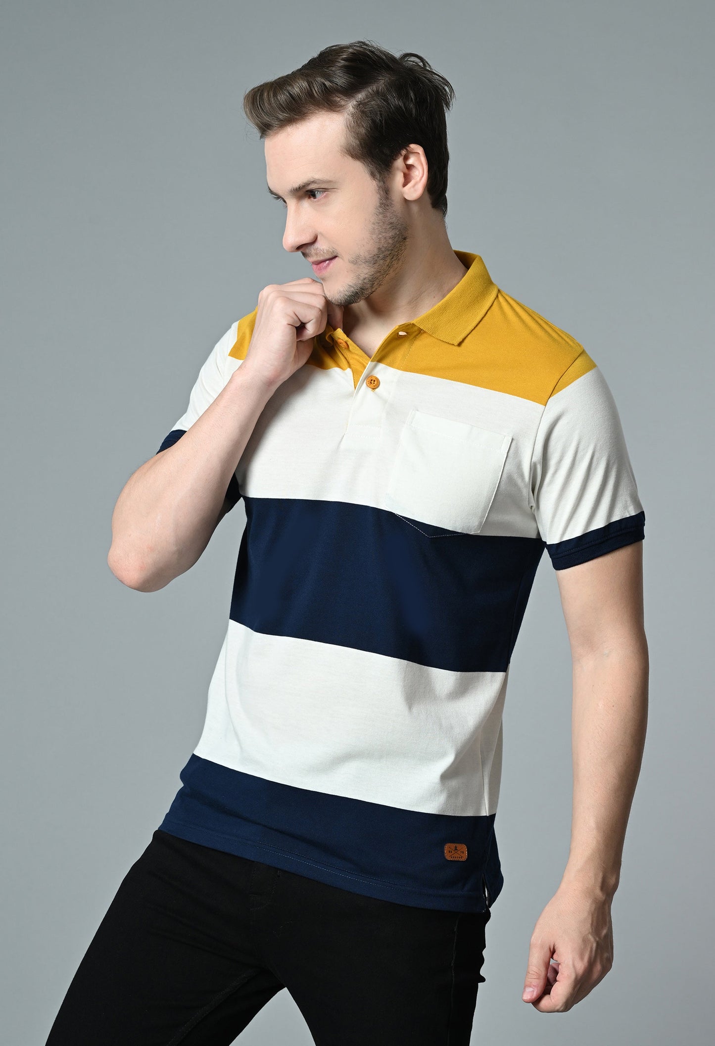 Arbour Men Polo Neck Casual Pocket Color Block T-Shirt